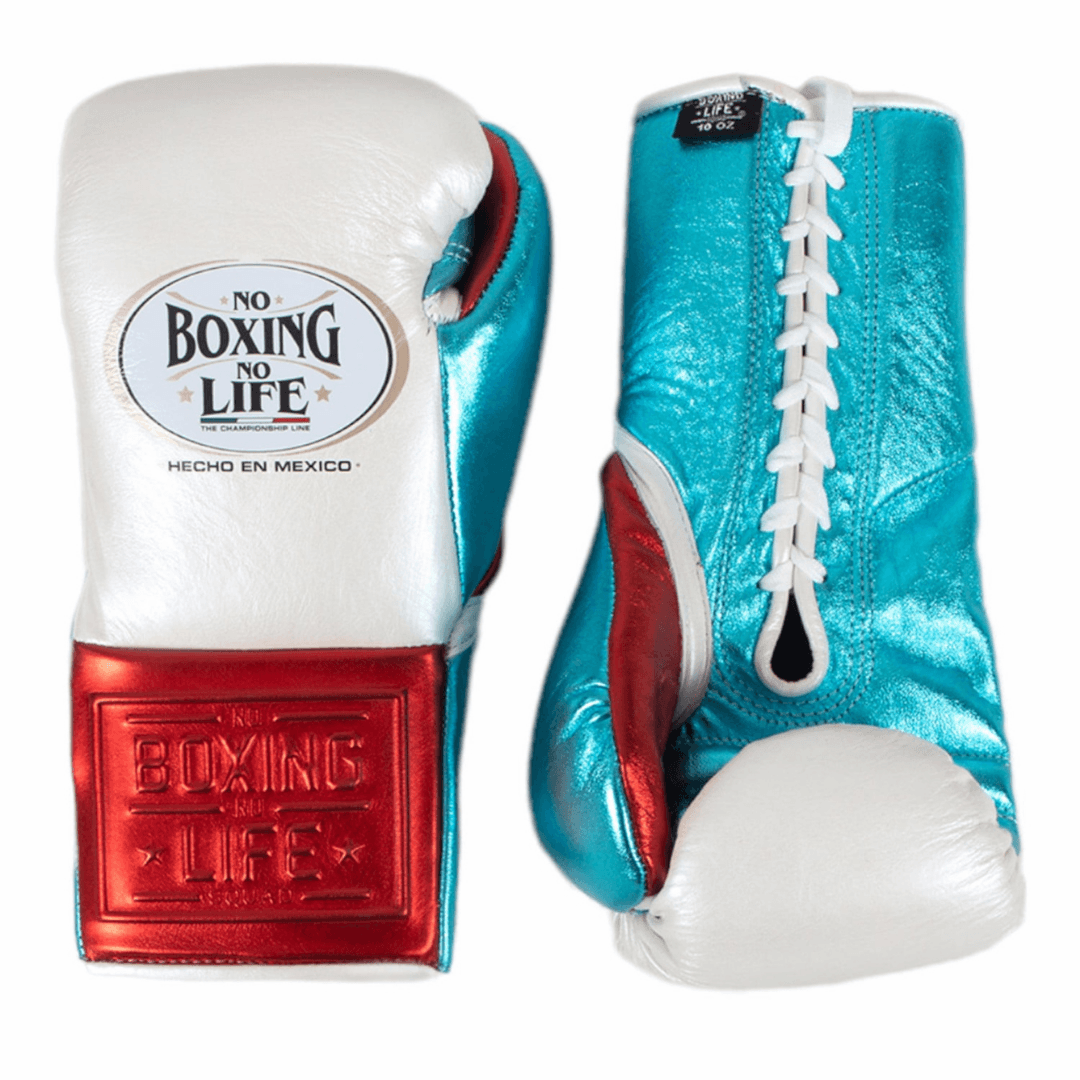 No Boxing No Life White/Sky-Blue/Red 14oz Boxing Gloves High Quality Gym Gloves