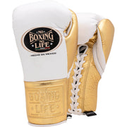 No Boxing No Life White/Gold 14oz Boxing Gloves Custom Sparring Gloves