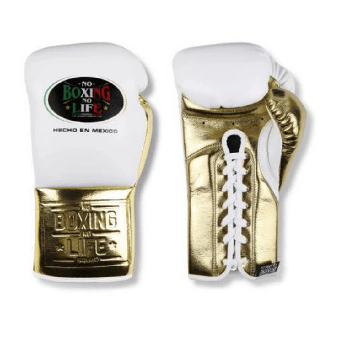 No Boxing No Life White/Gold Boxing Gloves Beginner Friendly Training Gloves