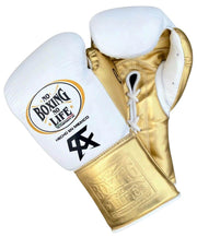 No Boxing No Life Boxing Gloves White/Gold 14oz Leather Training Gloves