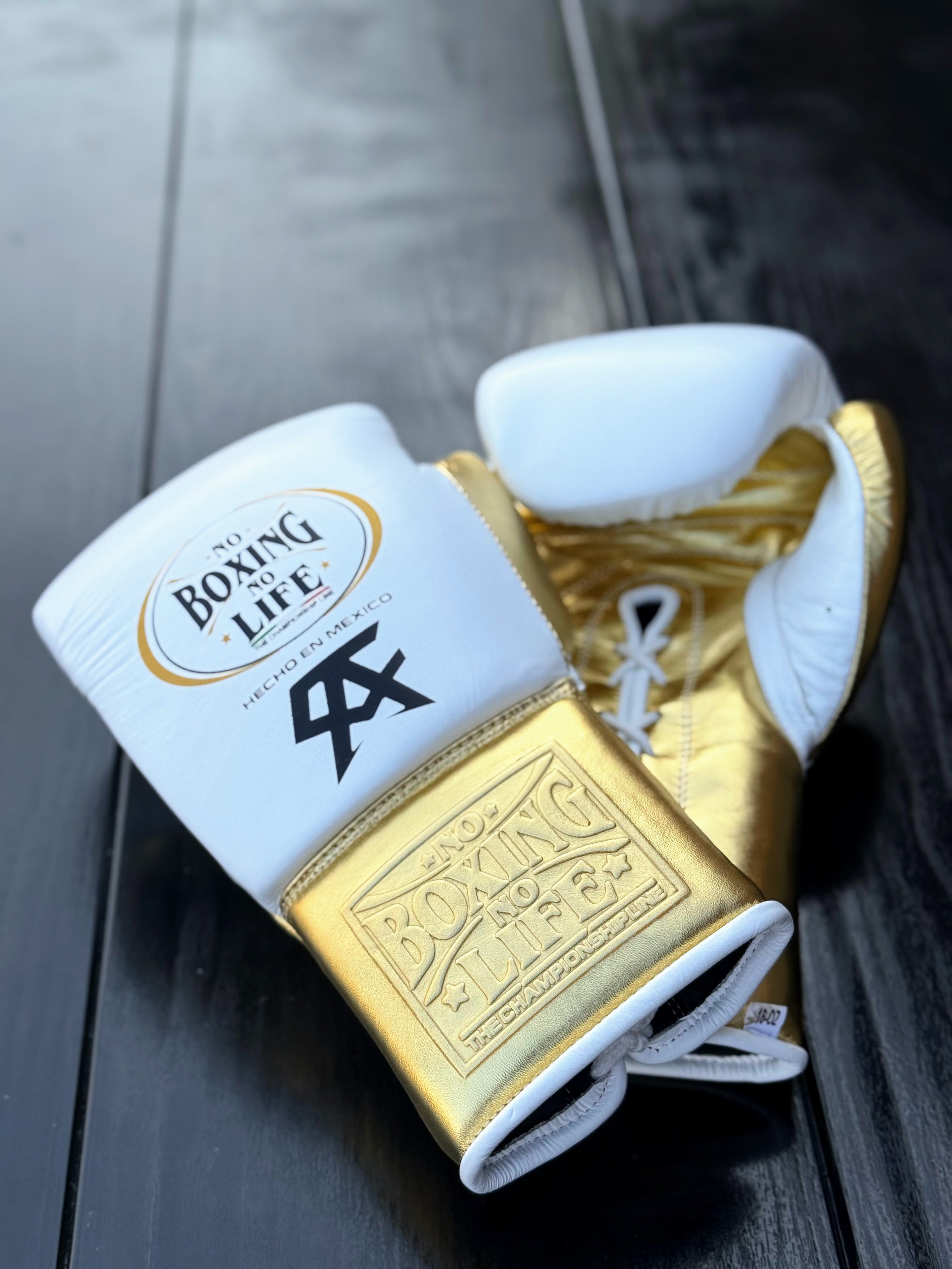 No Boxing No Life Gloves White/Gold Leather Training Gloves for Boxing
