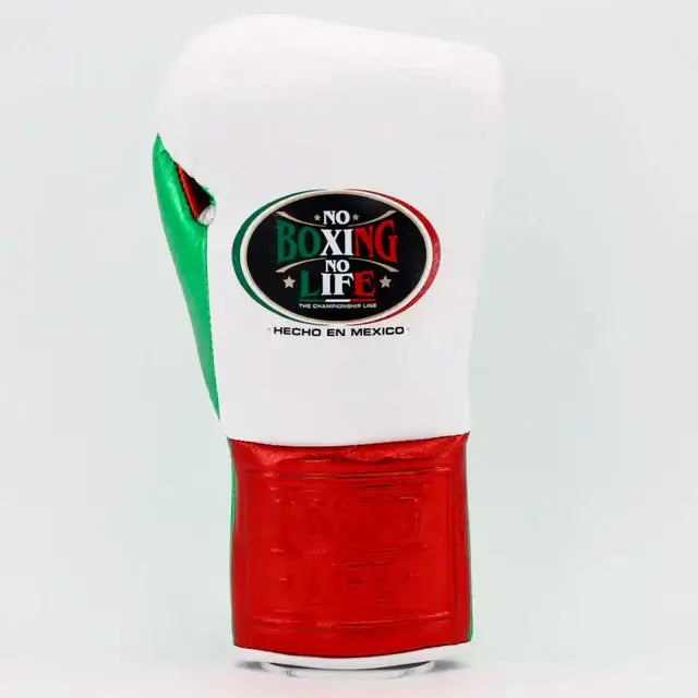 No Boxing No Life White/Green/Red Boxing Gloves Premium Quality Training Back View