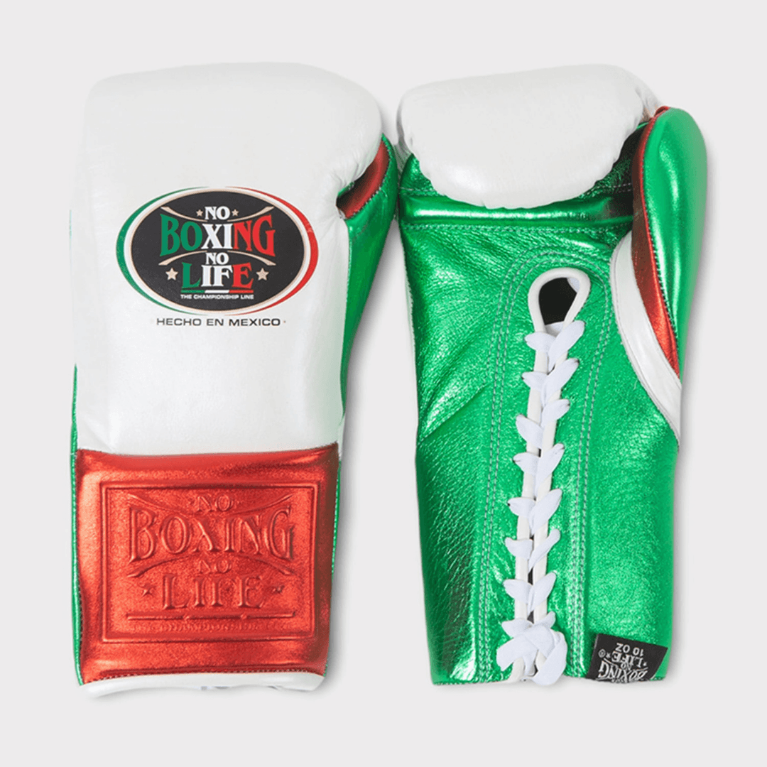 No Boxing No Life White/Green/Red Lace-Up Boxing Gloves Classic Training Gloves