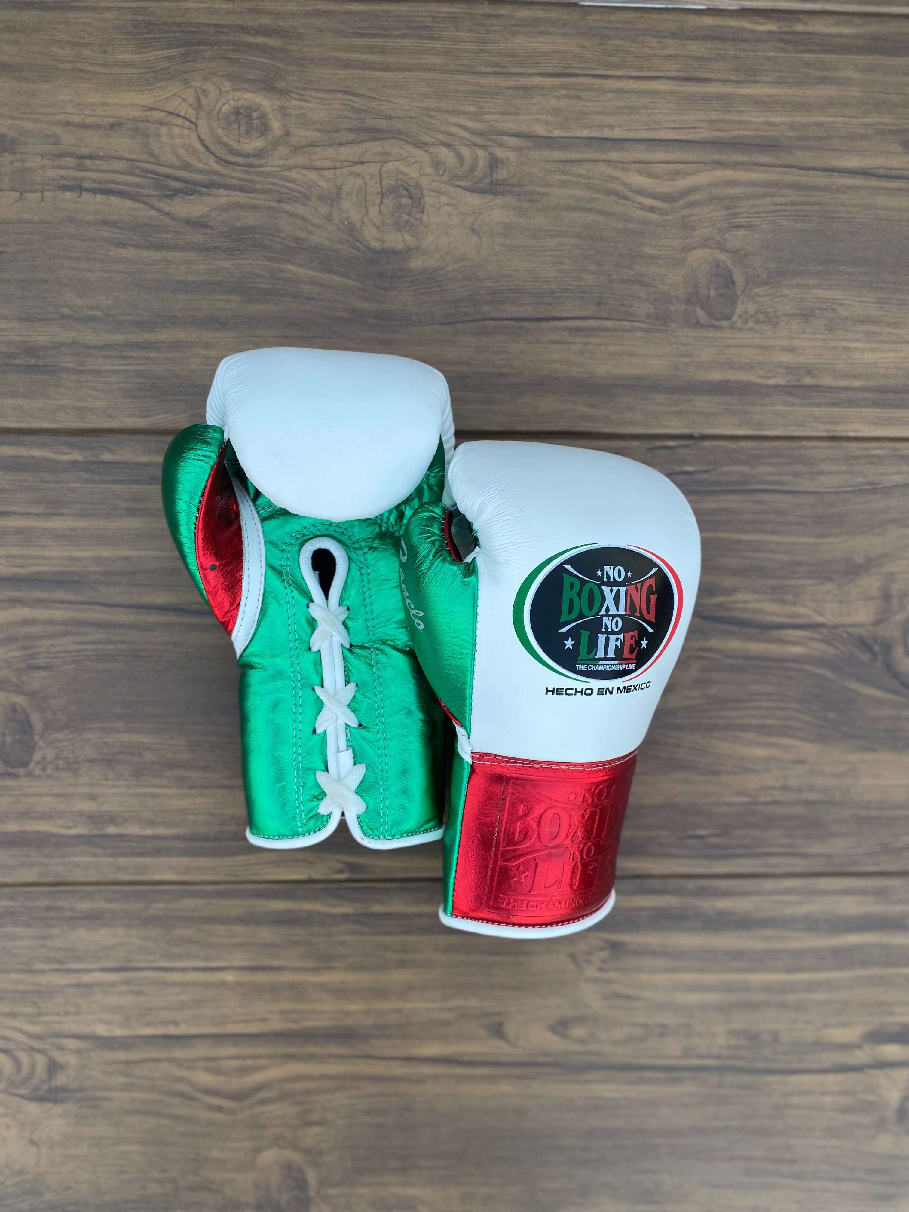 No Boxing No Life Gloves White/Green/Red Leather Training Gloves for Sparring