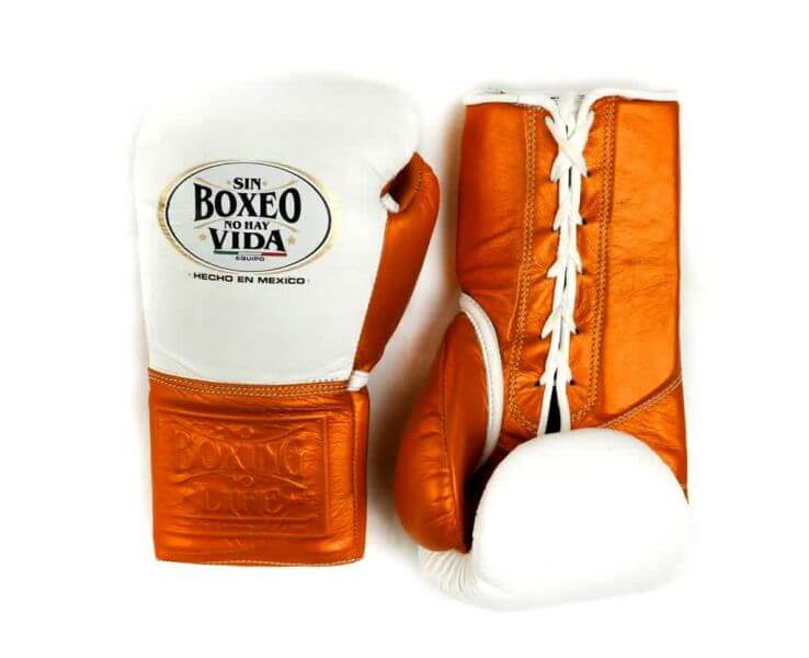 No Boxing No Life White/Orange Lace-Up Boxing Gloves Classic Training Gloves