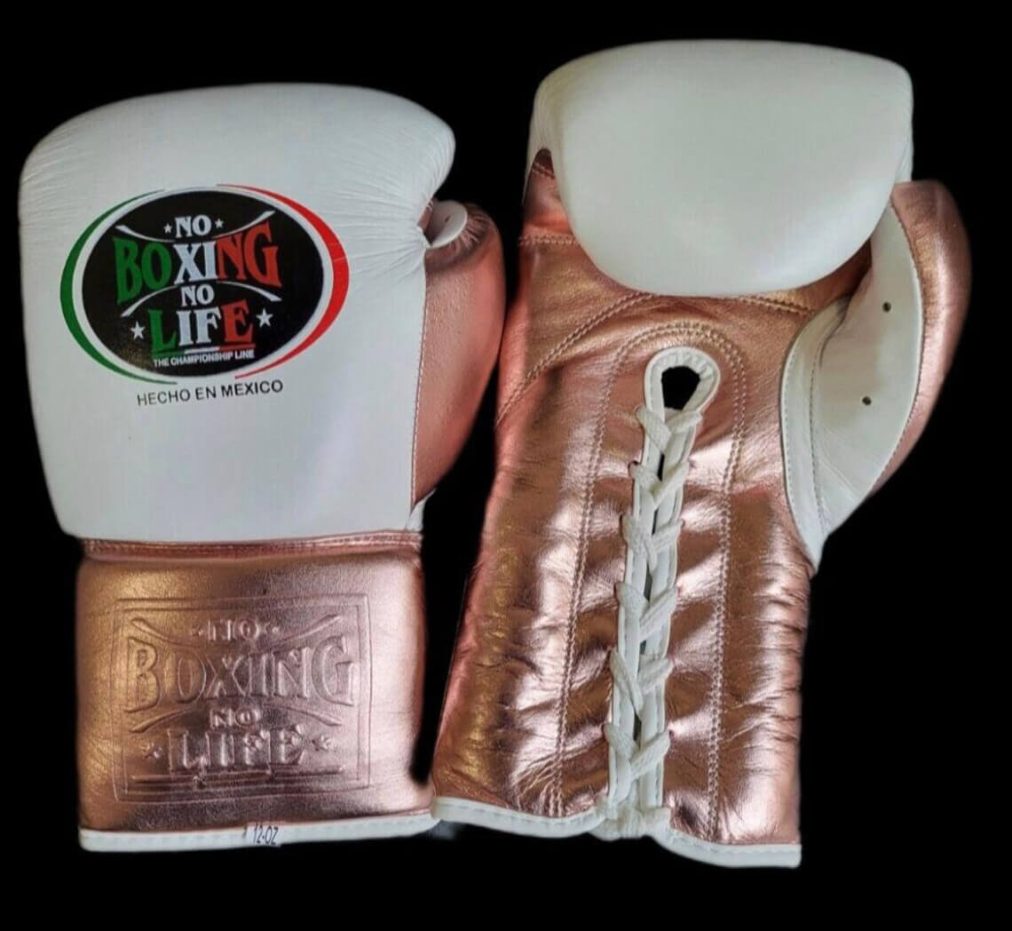 No Boxing No Life White/Peach Boxing Gloves Premium Gym Training Pair