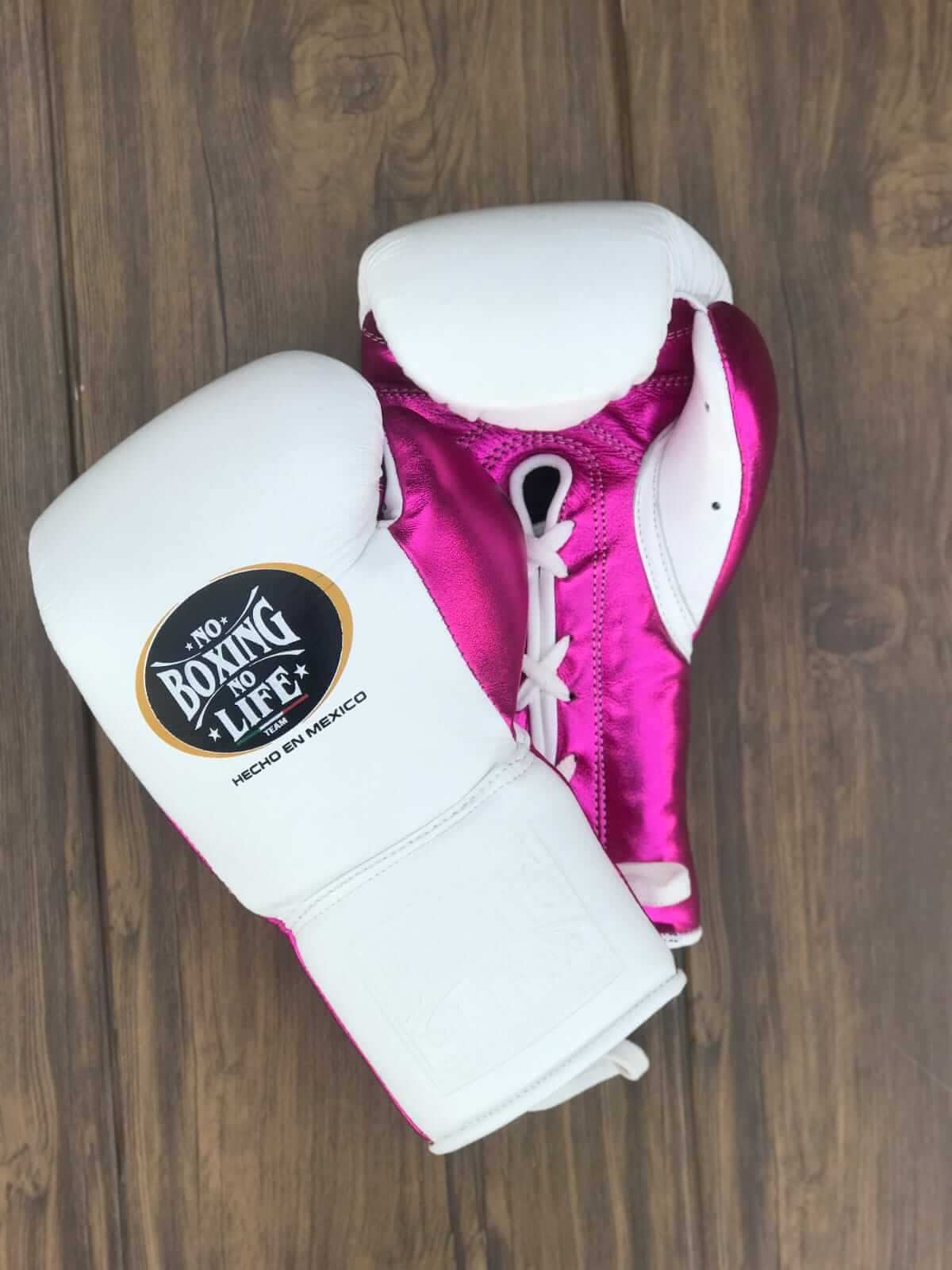No Boxing No Life White/Pink Boxing Gloves Women Fitness Training Gloves Front View