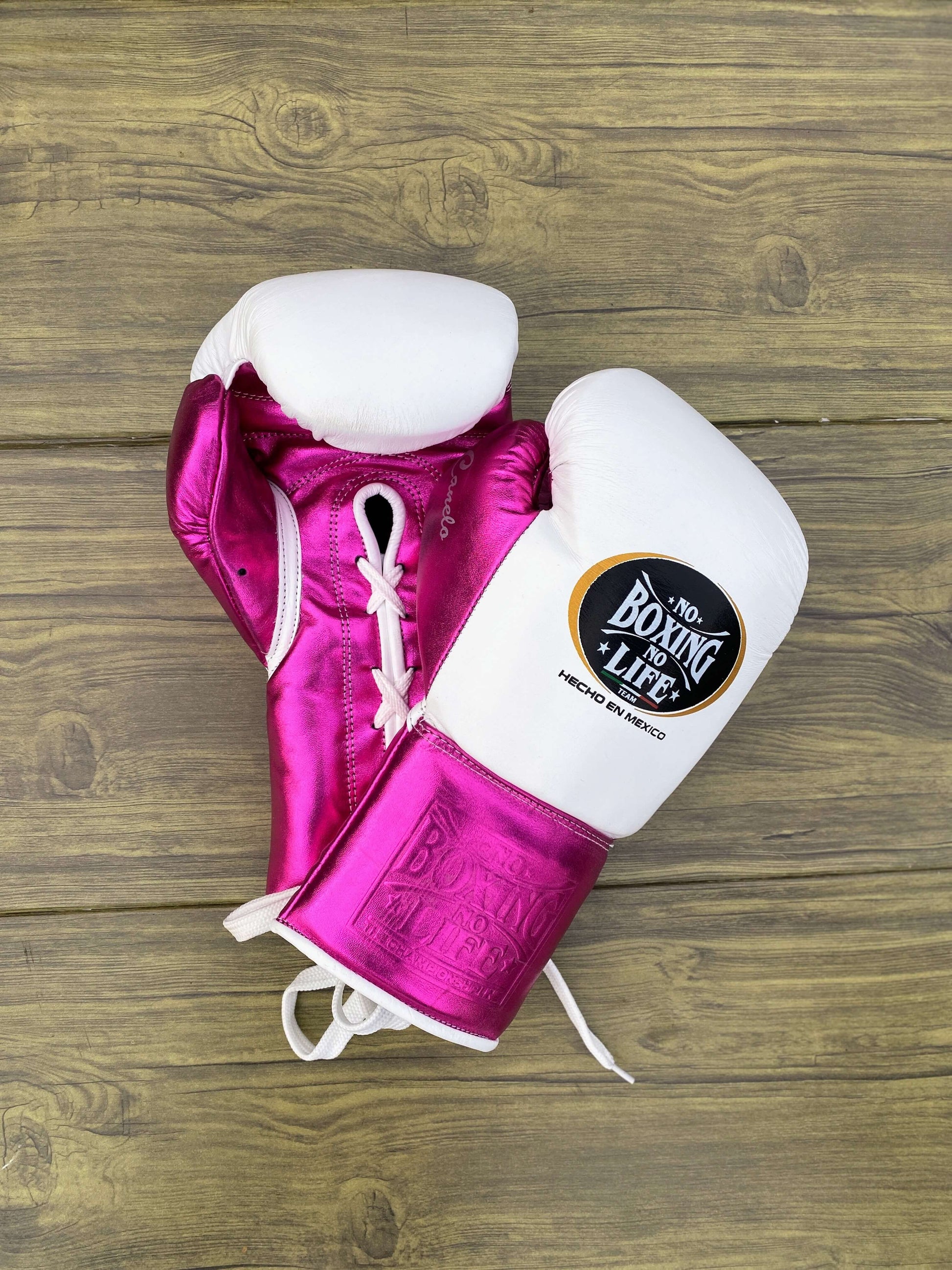 No Boxing No Life Gloves White/Pink Leather Gloves for Pad Work