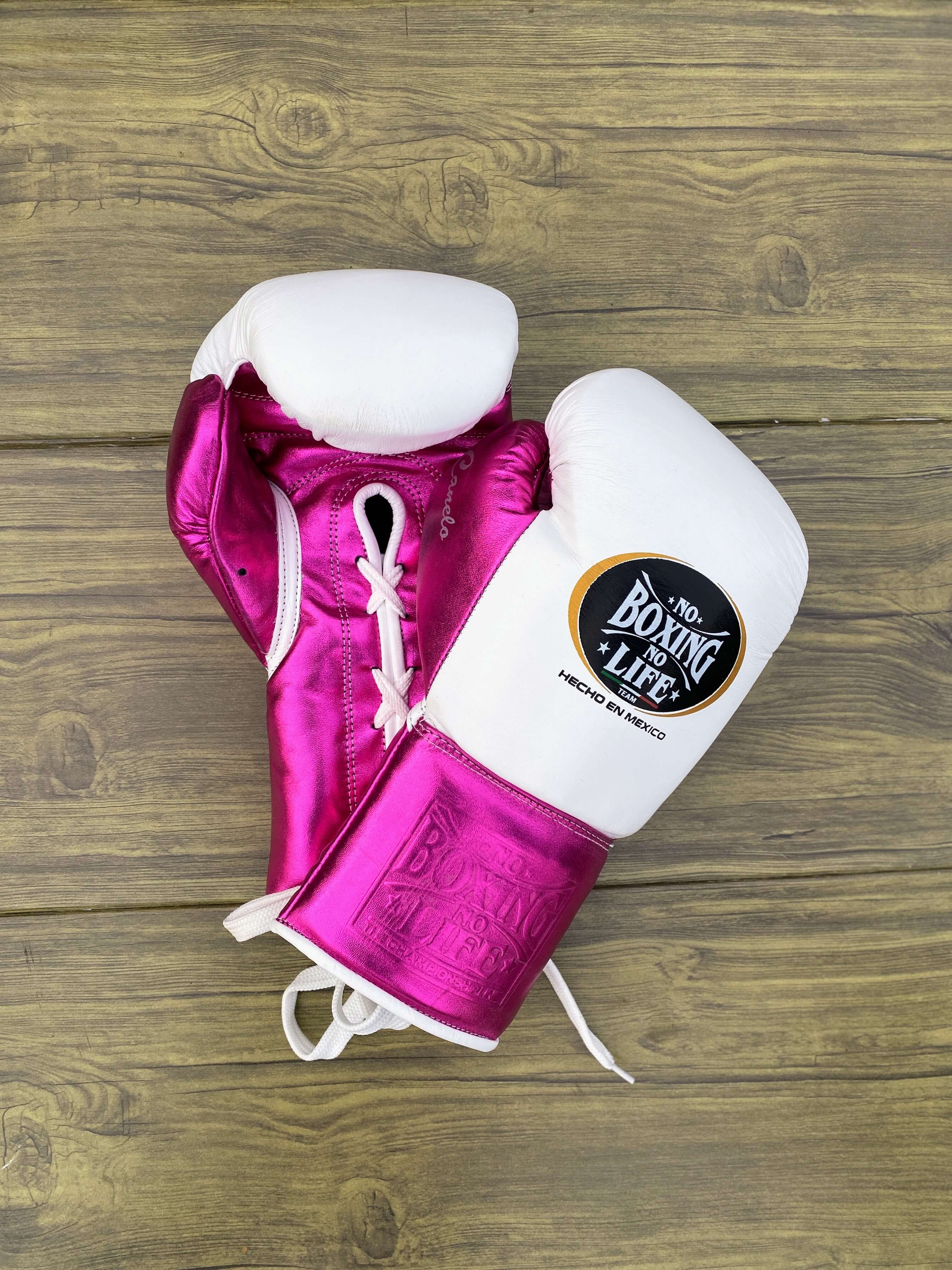No Boxing No Life Gloves White/Pink Leather Gloves for Pad Work
