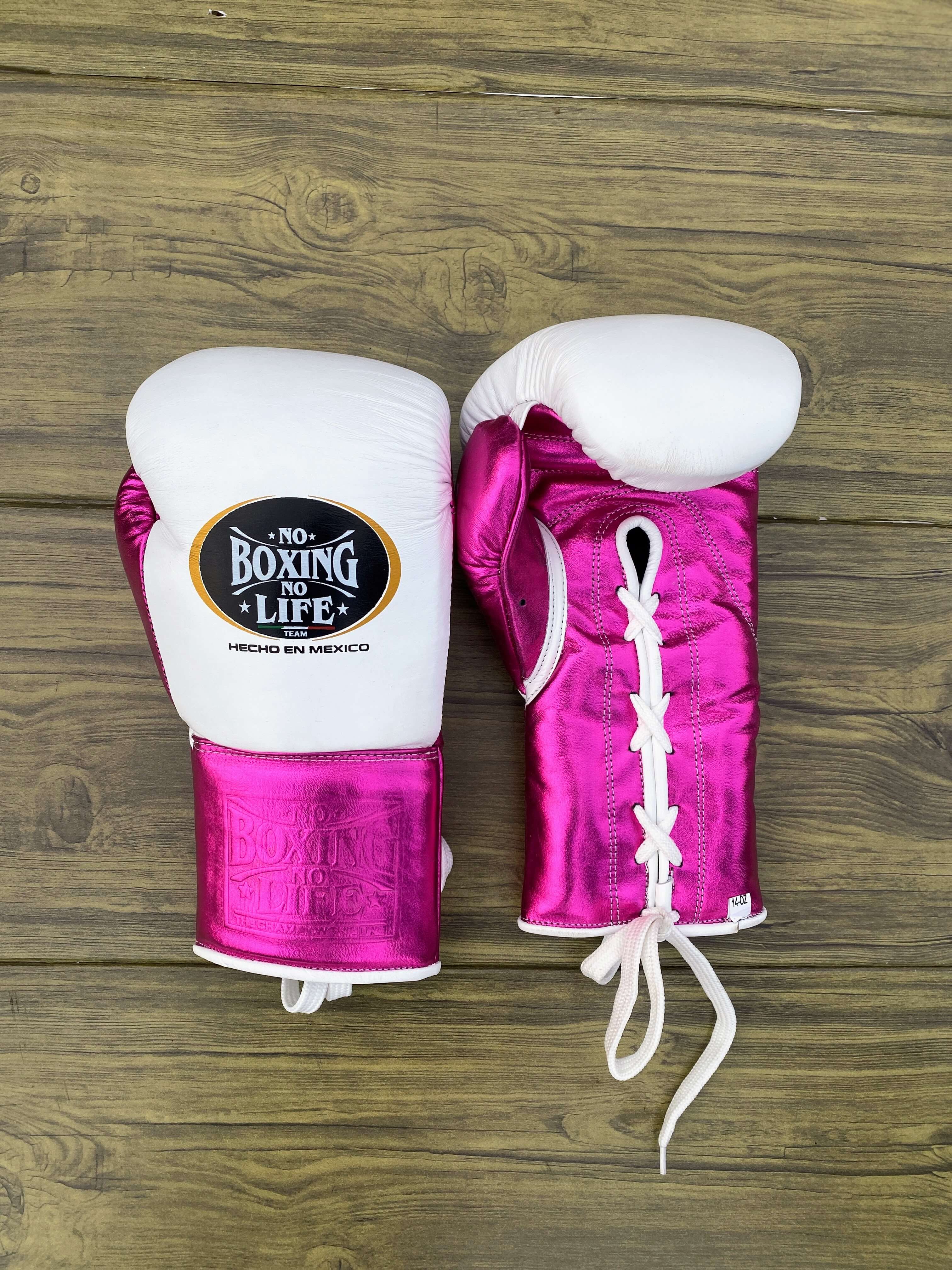 No Boxing No Life Gloves White/Pink Leather Gloves Front View