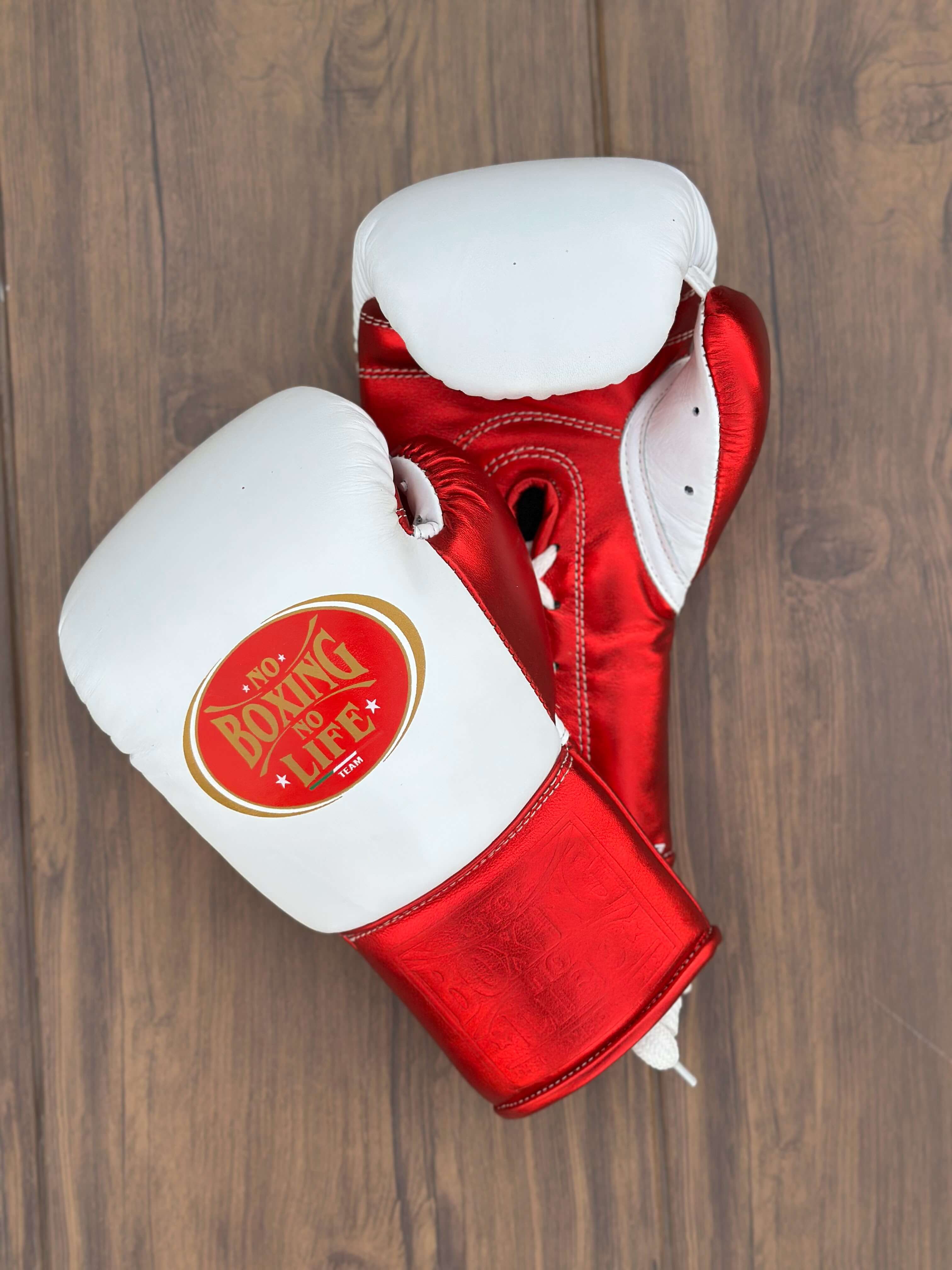 No Boxing No Life Boxing Gloves White/Red Lace-Up