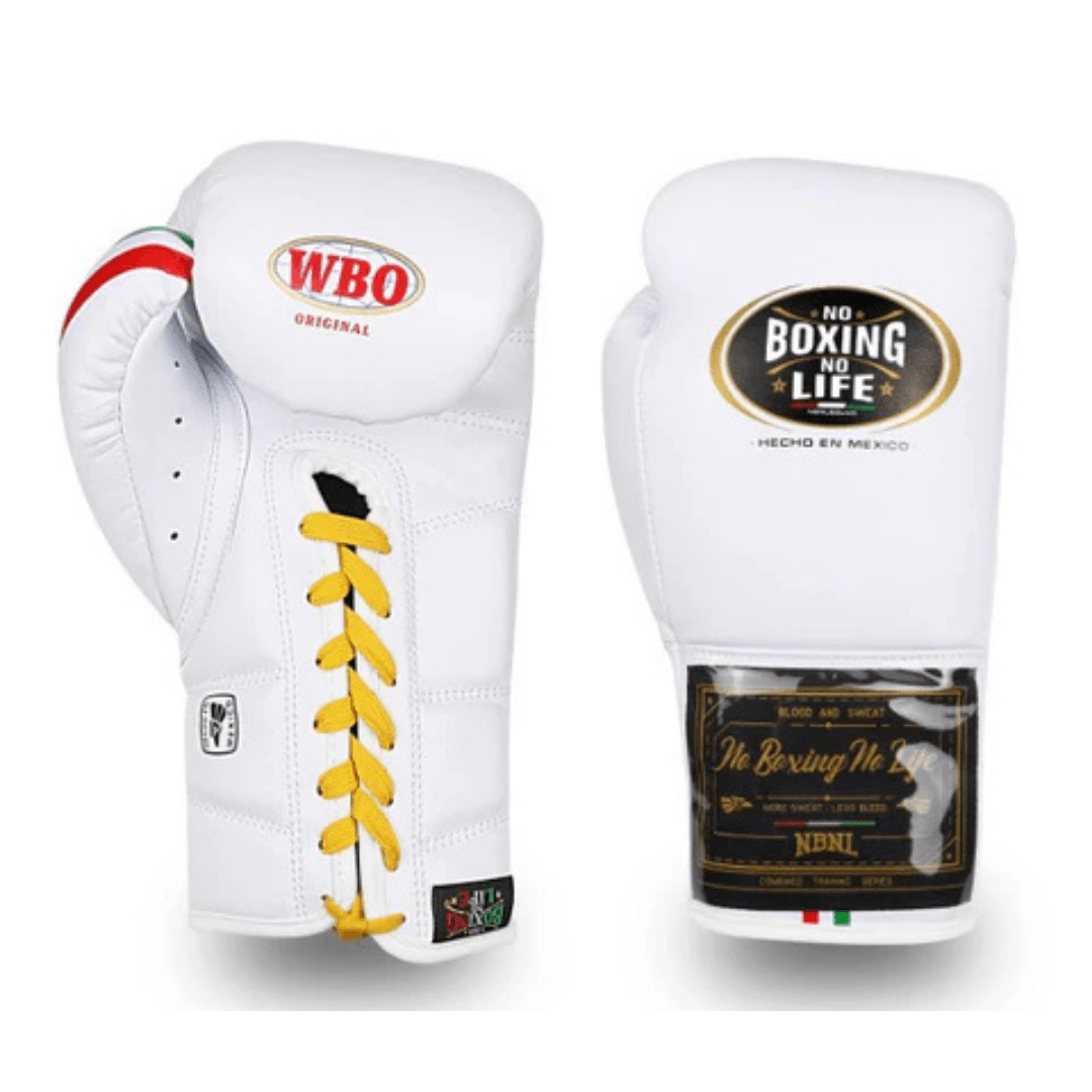 No Boxing No Life White Lace-Up Boxing Gloves Classic Training Gloves