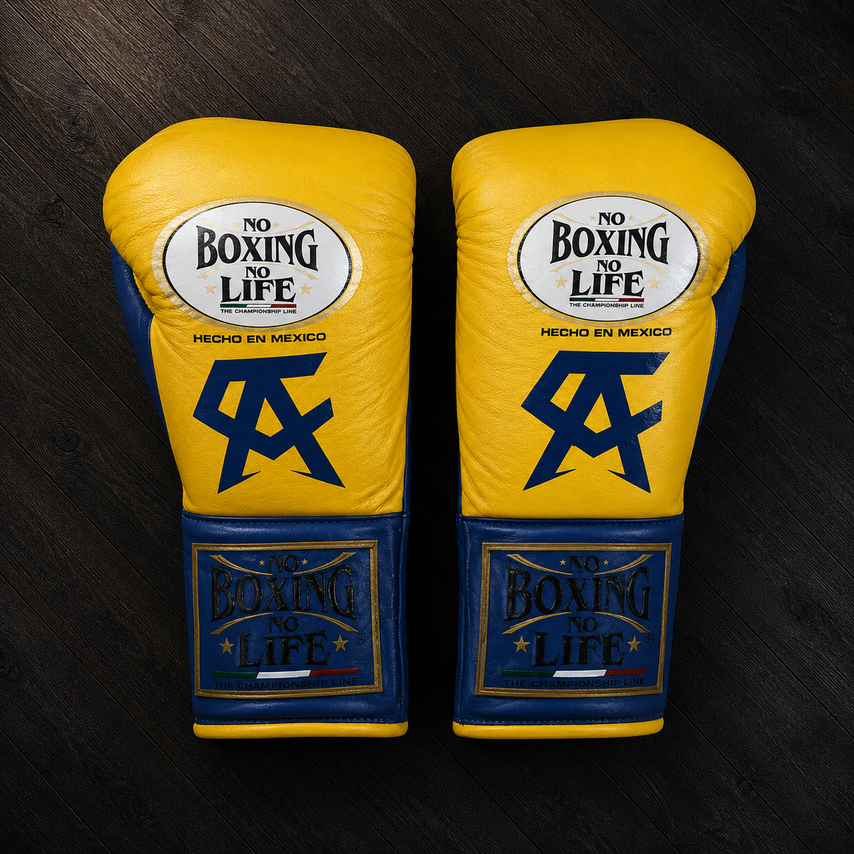 No Boxing No Life Gloves Yellow/Blue Leather Training Gloves for Boxing