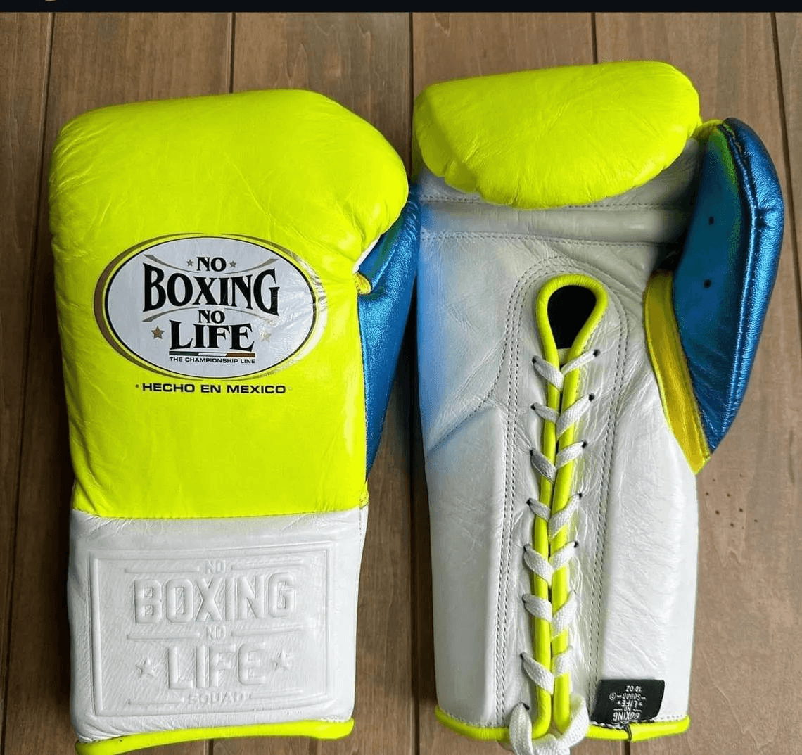 No Boxing No Life Yellow/White/Blue Leather Boxing Gloves Classic Design Pair