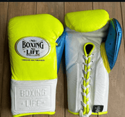 No Boxing No Life Yellow/White/Blue Leather Boxing Gloves Classic Design Pair