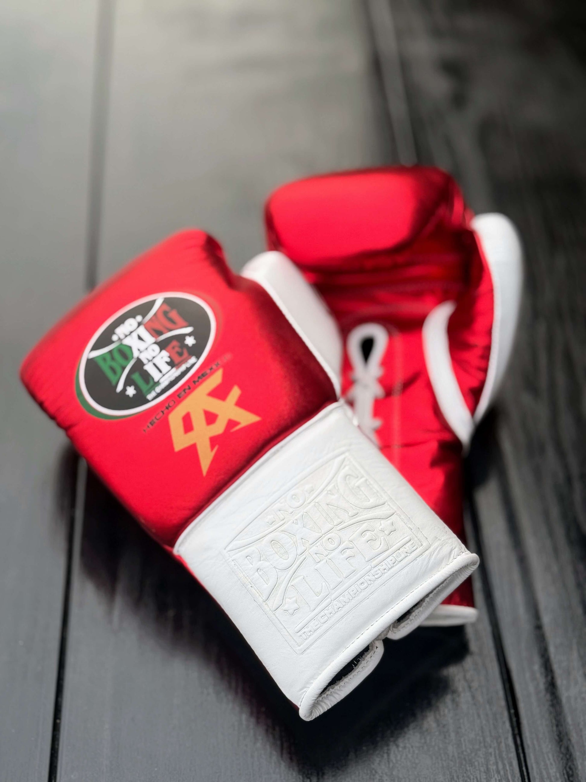 No Boxing No Life Red/White Lace-Up Boxing Gloves Training Gloves
