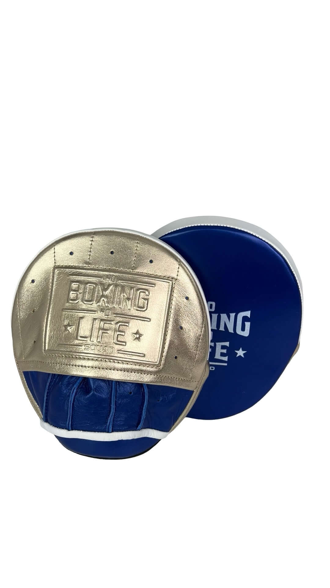No Boxing No Life Blue/Gold Punching Mitts Durable Focus Mitts Pair Front View