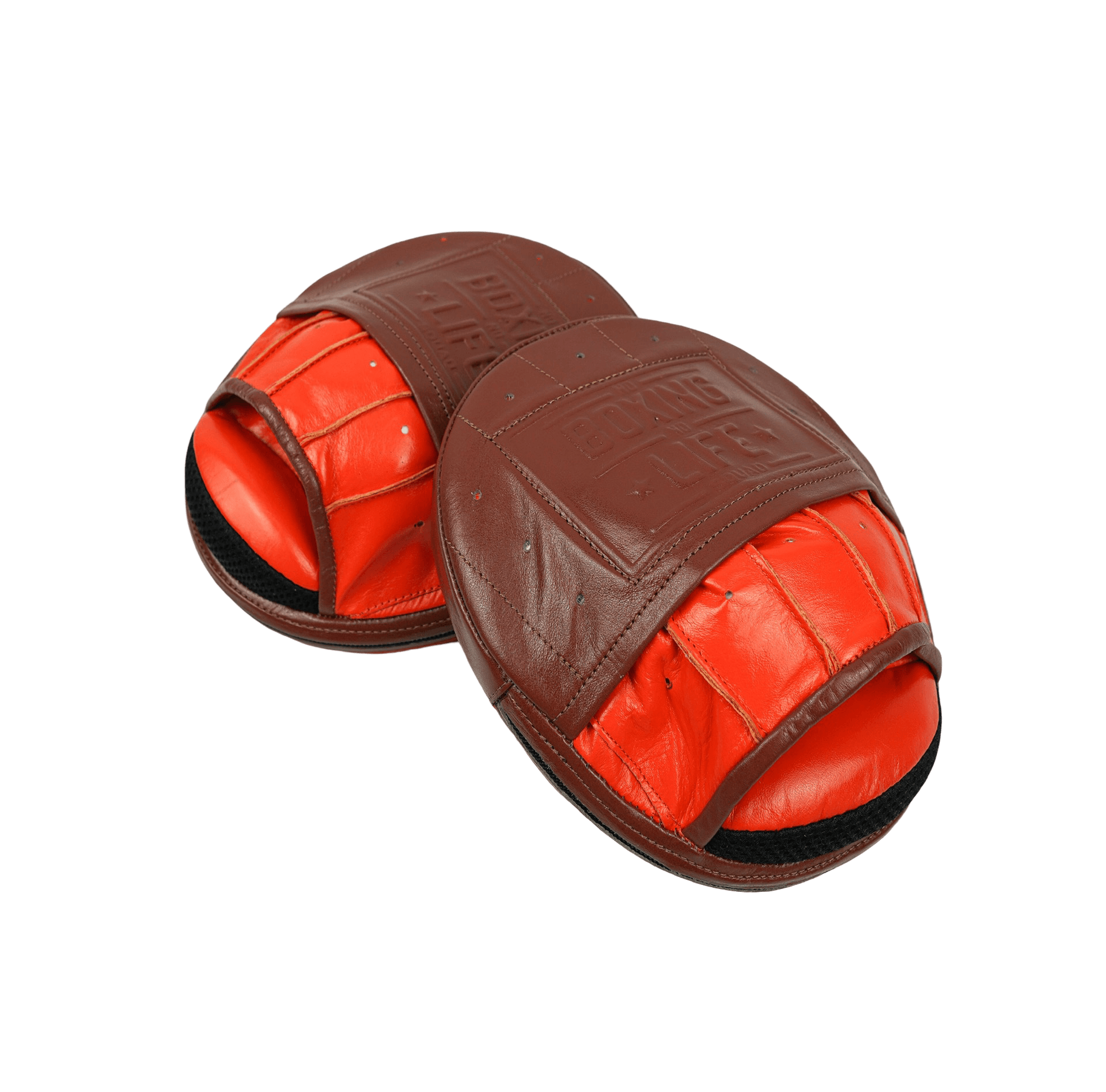 No Boxing No Life Brown/Orange Punching Mitts Premium Sparring Mitts Front View