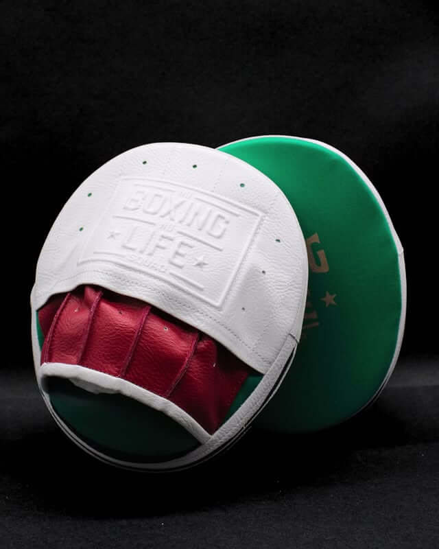 No Boxing No Life White/Green/Red Leather Punching Mitts Classic Training Mitts