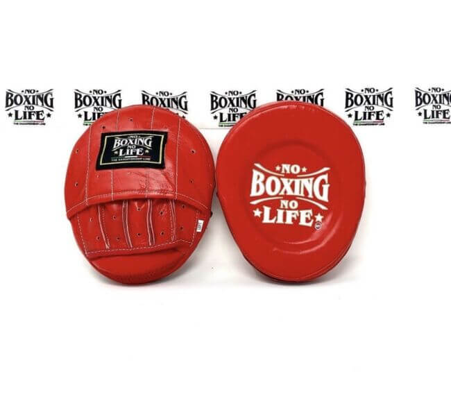 No Boxing No Life Red Punching Mitts Premium Leather Training Pair