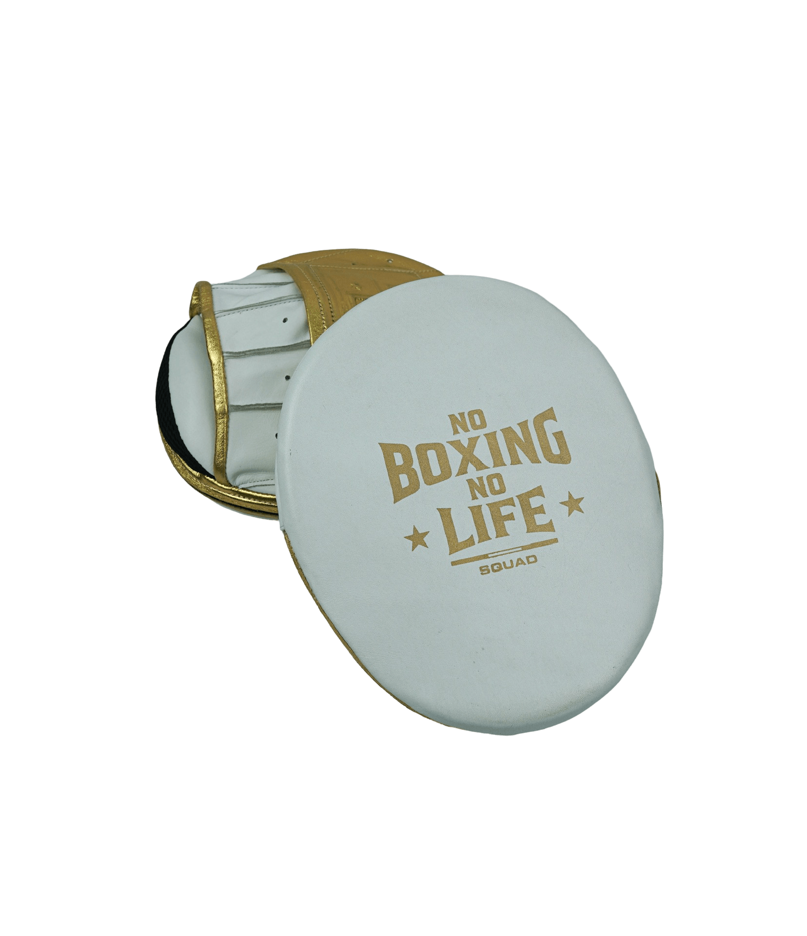 No Boxing No Life White/Gold Punching Mitts Beginner Friendly Training Mitts Back View