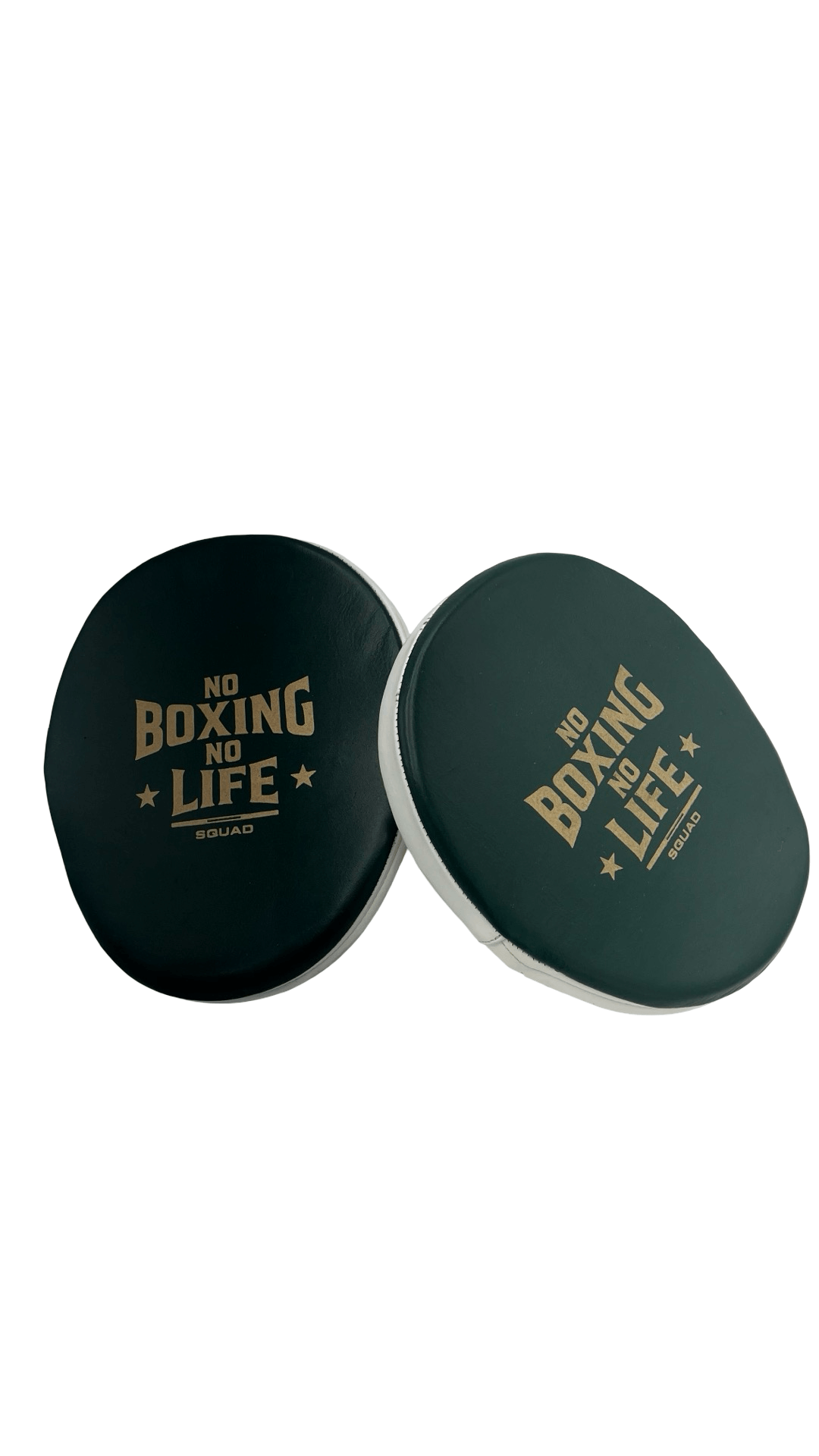 No Boxing No Life Green/White/Red Leather Punching Mitts Classic Design Pair Back View