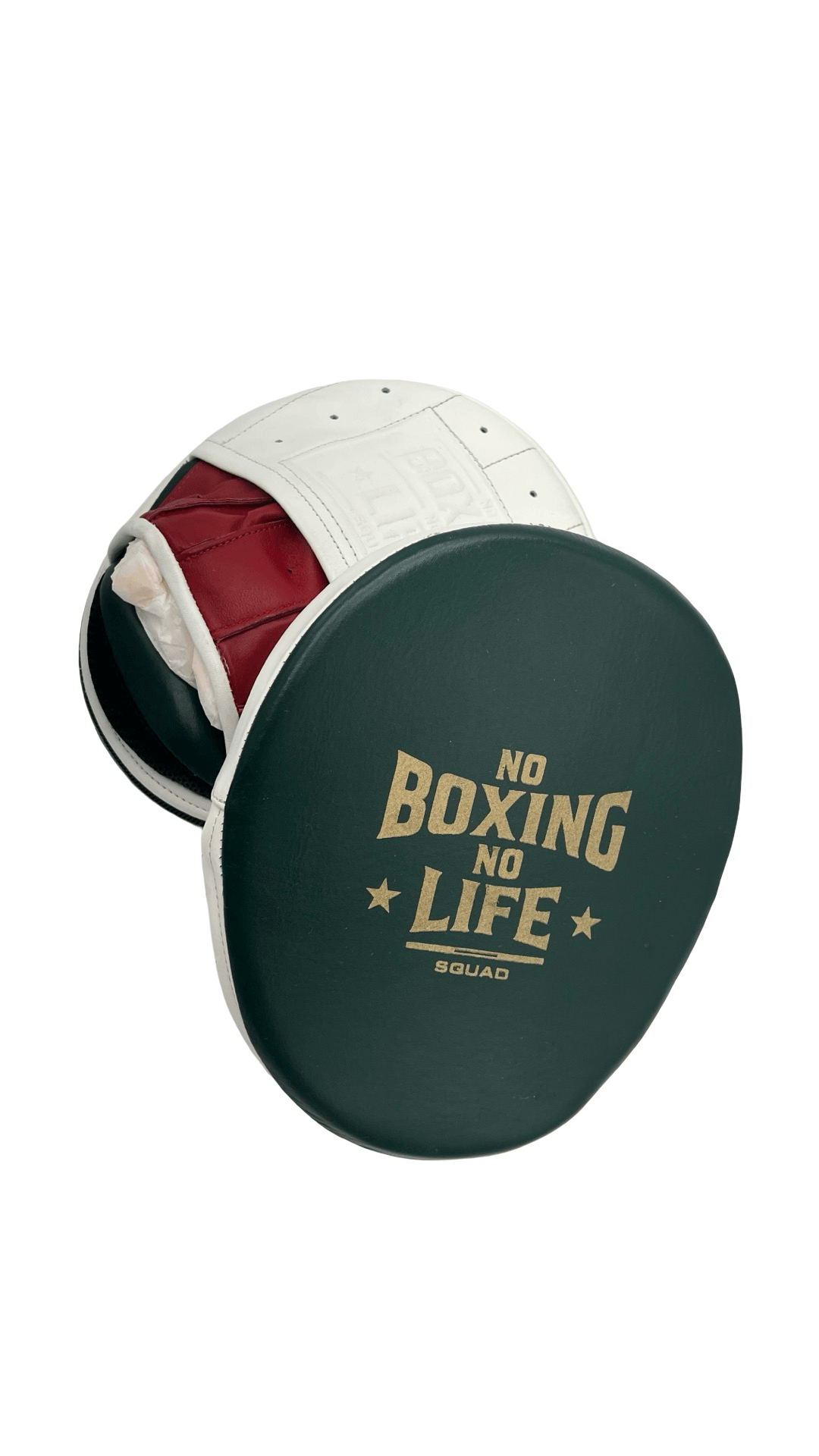 No Boxing No Life Green/White/Red Leather Punching Mitts Classic Design Pair