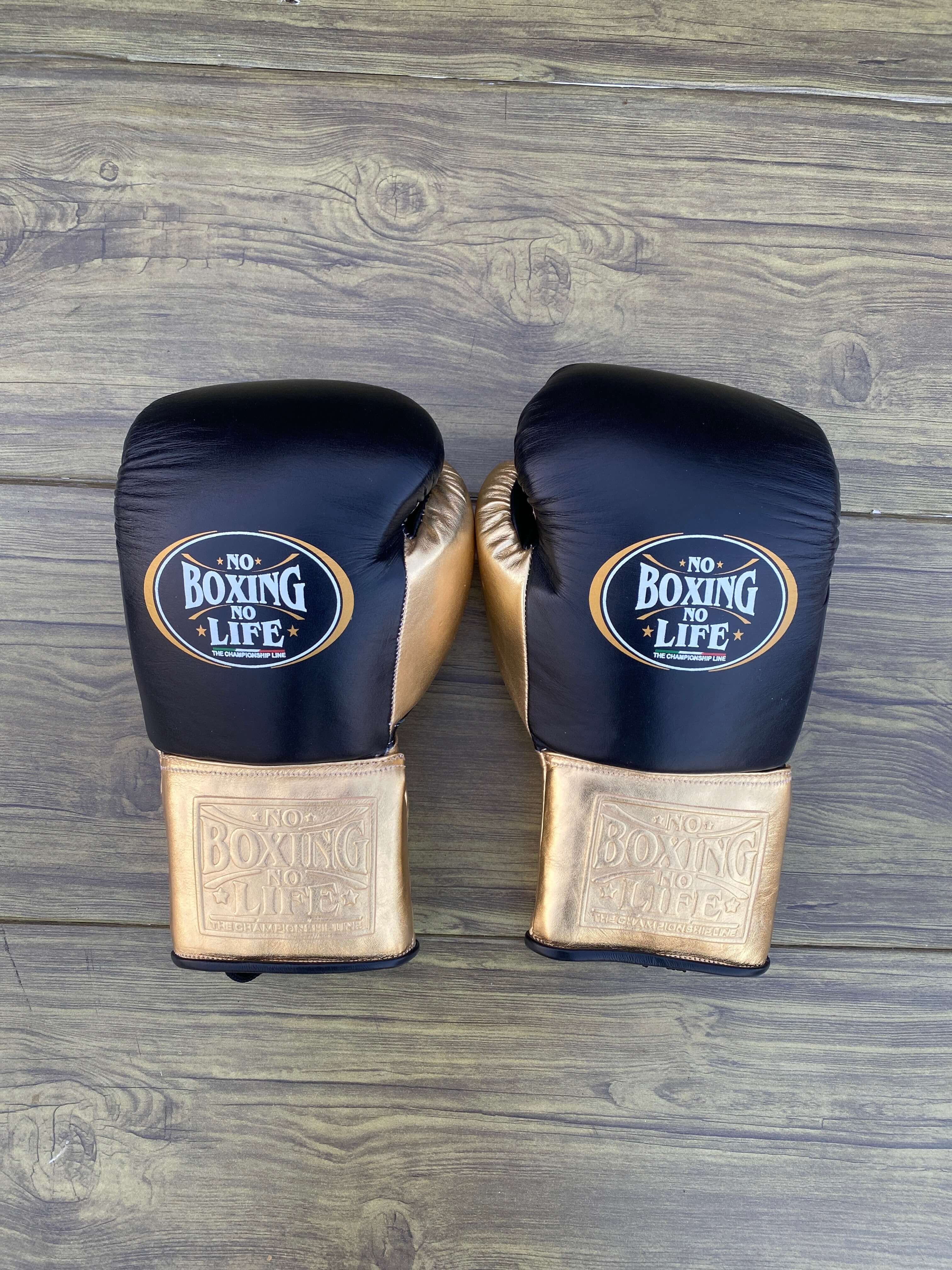 No Boxing No Life Black/Gold Boxing Set Gloves Back View