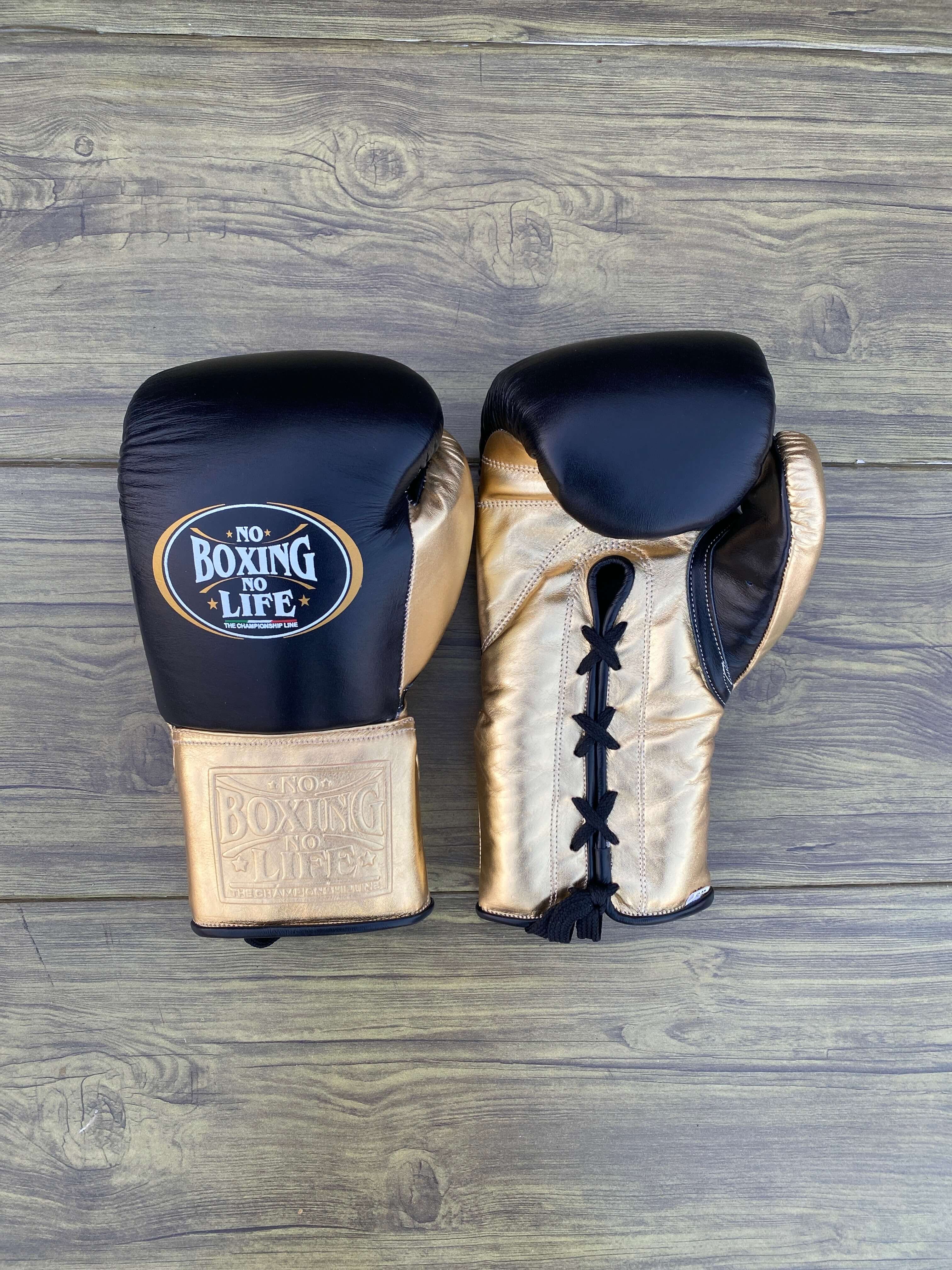 No Boxing No Life Black/Gold Boxing Set Gloves Front View