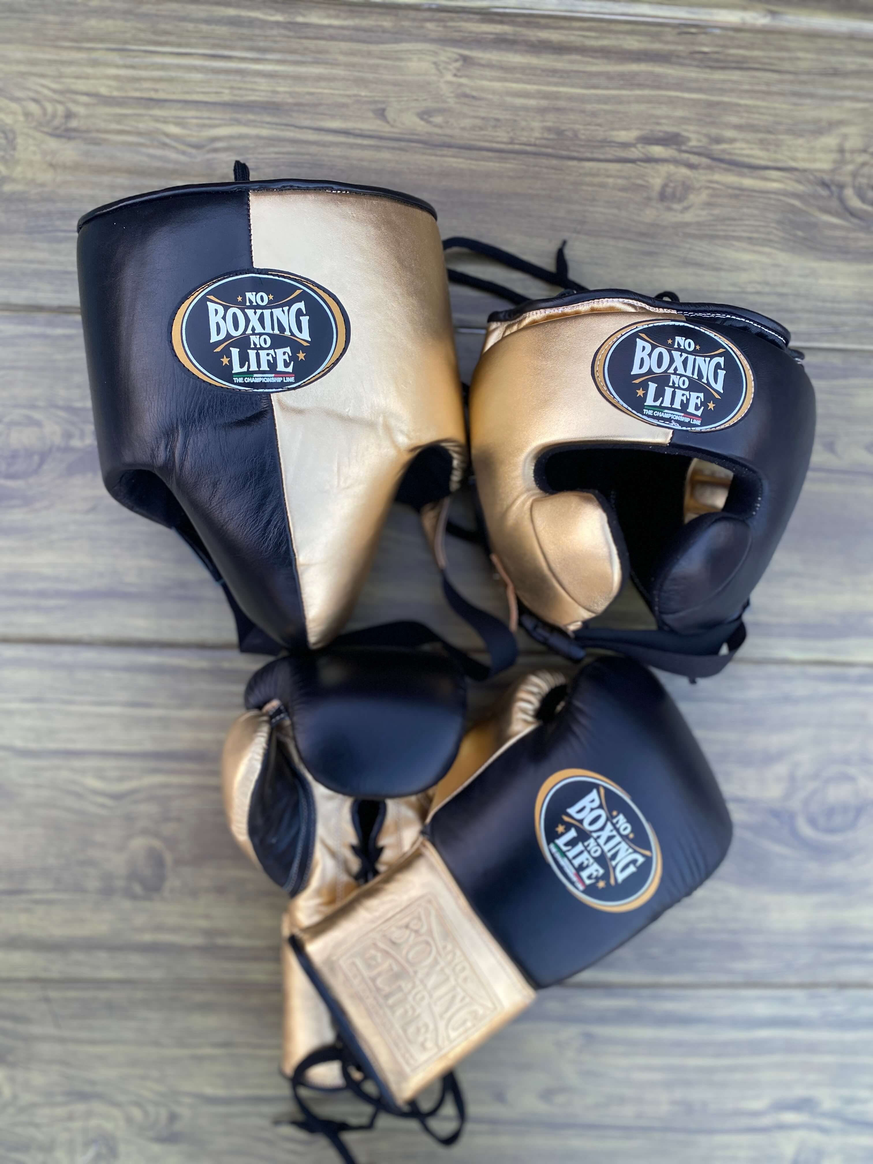 No Boxing No Life Black/Gold Boxing Set Custom Training Gloves Bundle