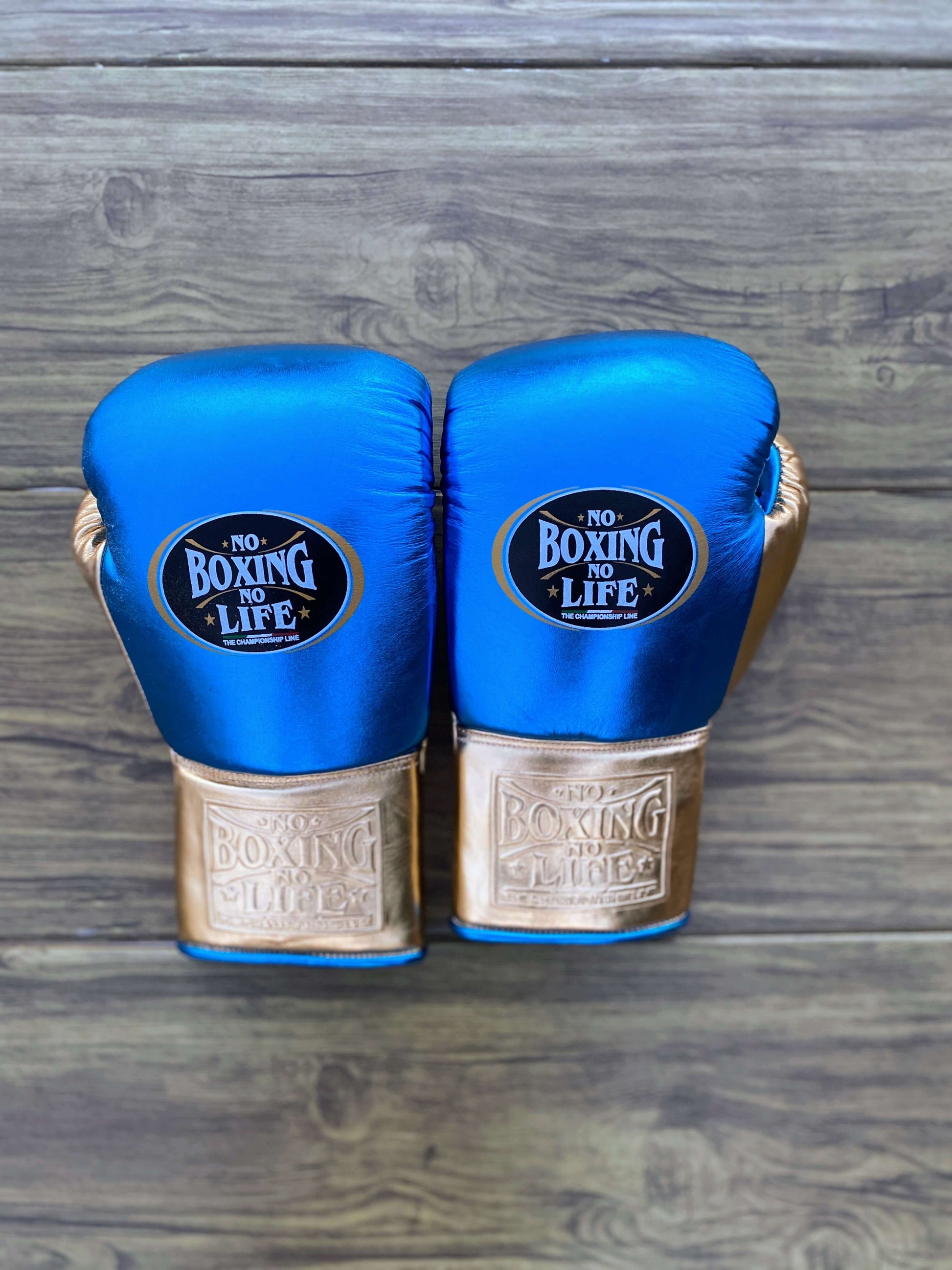 No Boxing No Life Boxing Gloves Set Blue/Gold Great Value Training Pack Gloves Back View