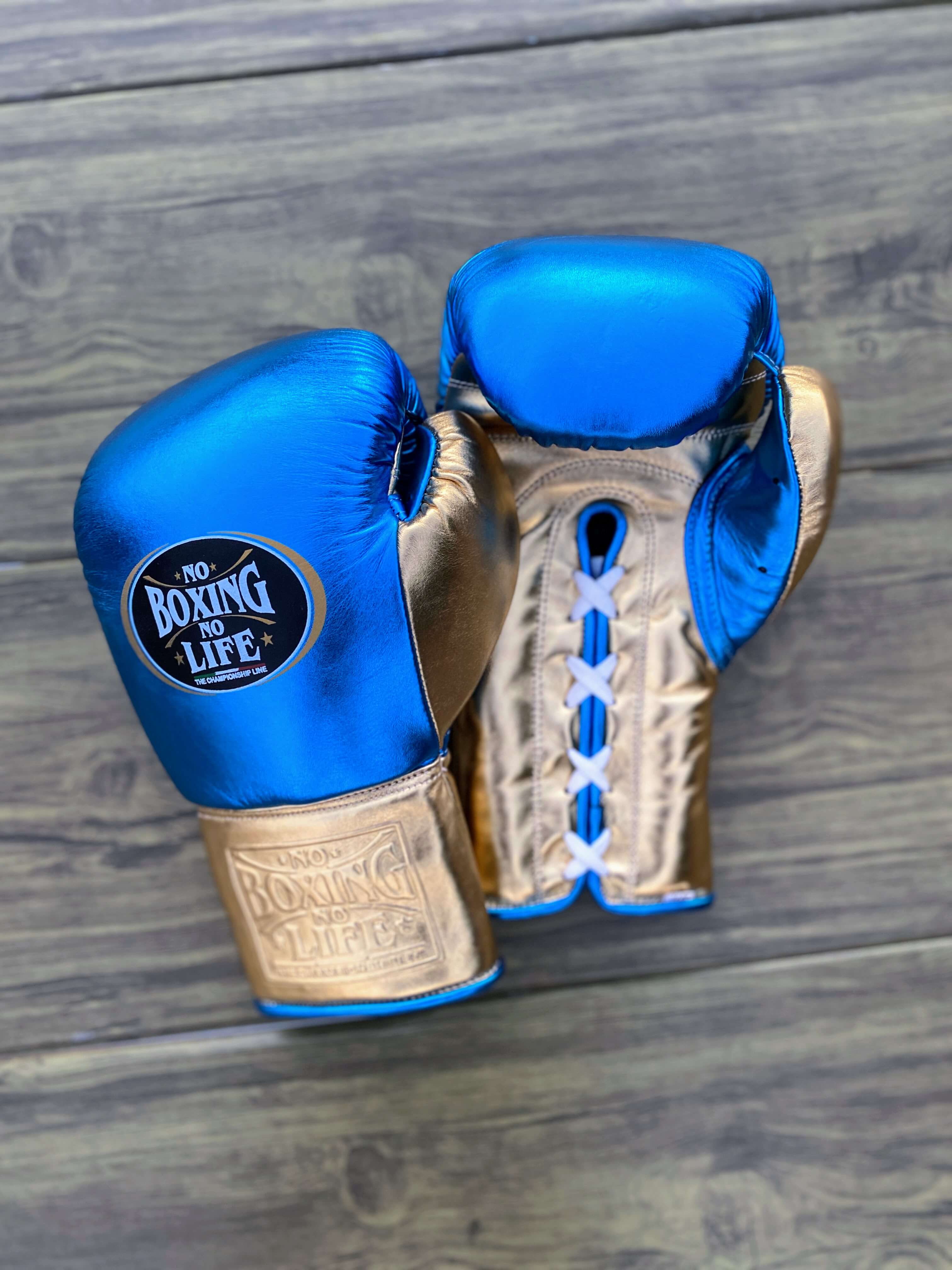 No Boxing No Life Boxing Gloves Set Blue/Gold Great Value Training Pack Gloves View