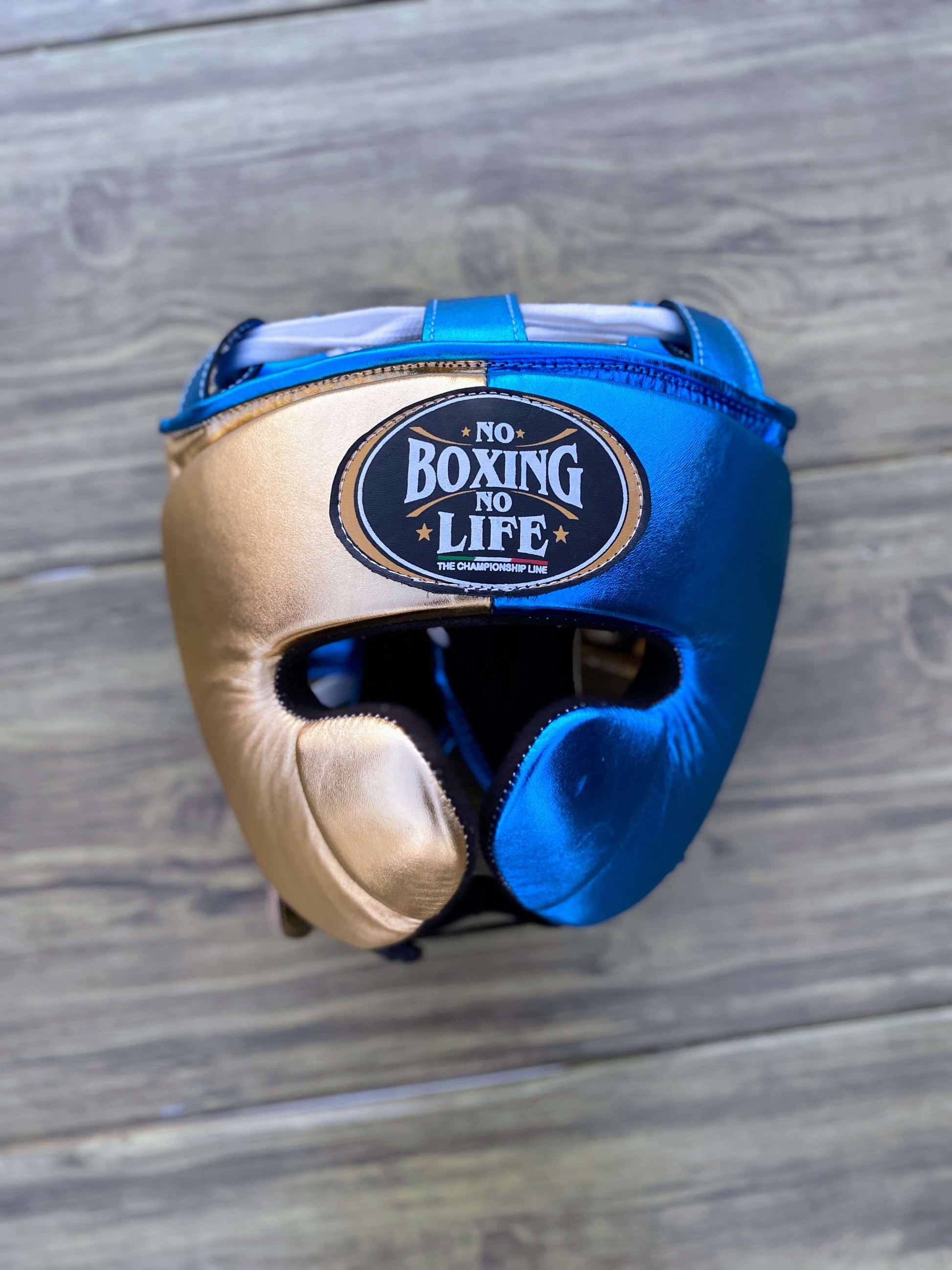No Boxing No Life Boxing Gloves Set Blue/Gold Great Value Training Pack Headguard View