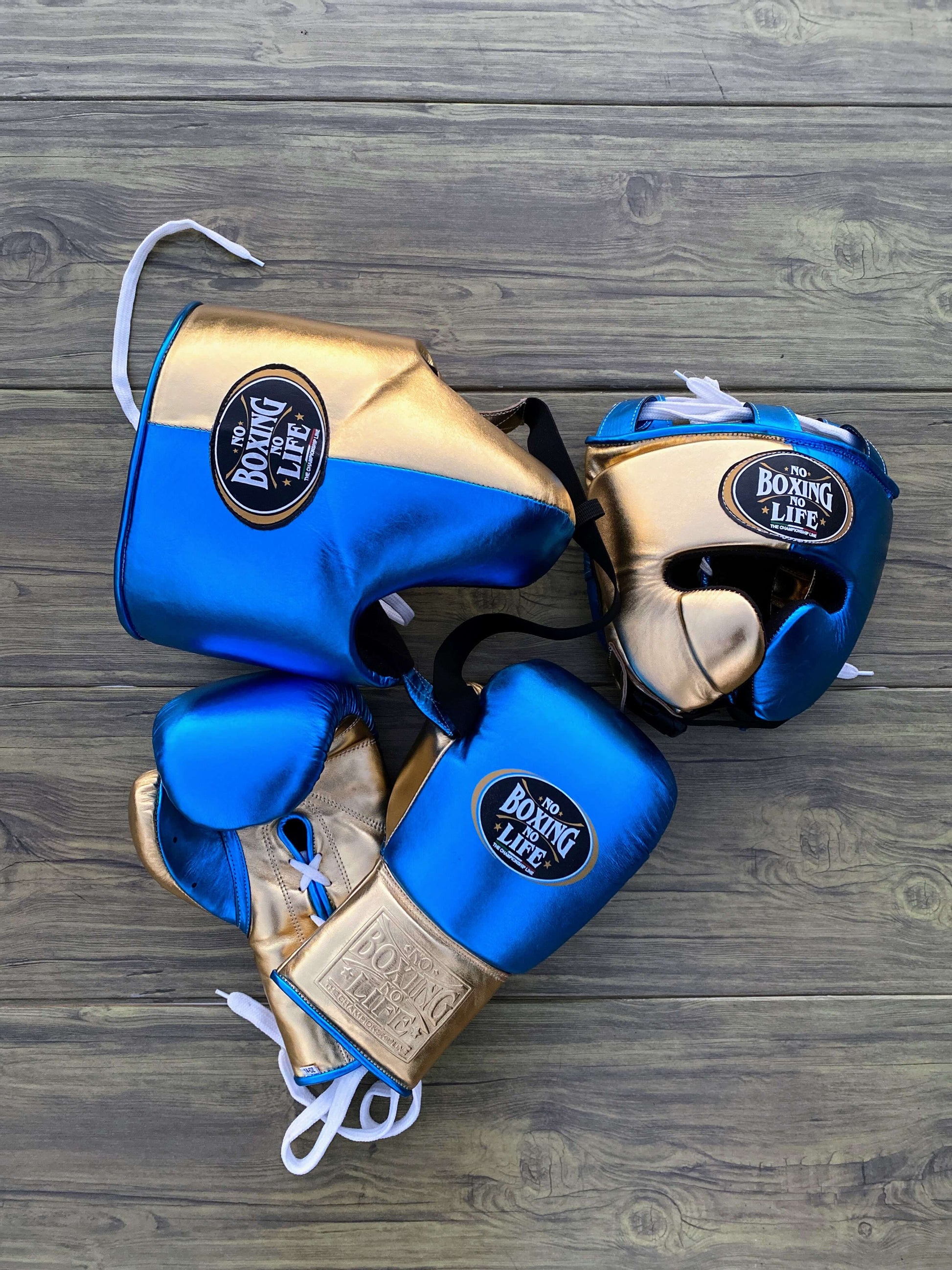 No Boxing No Life Boxing Gloves Set Blue/Gold Great Value Training Pack
