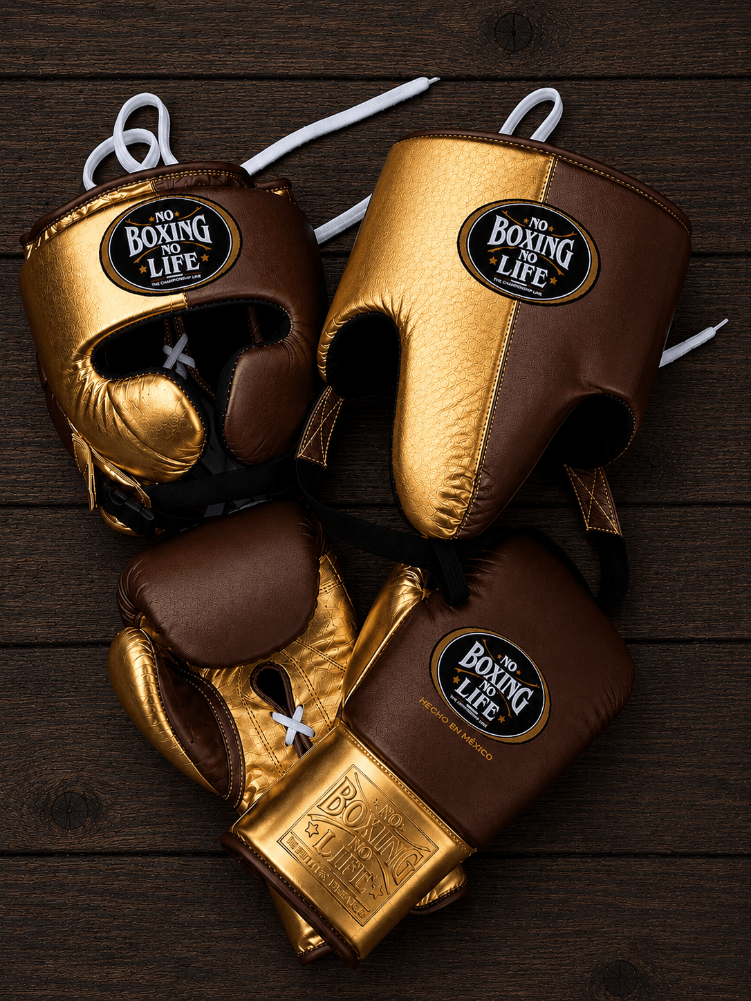 No Boxing No Life Gold/Brown Boxing Set Fitness Training Gloves Headguard