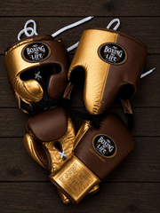 No Boxing No Life Gold/Brown Boxing Set Fitness Training Gloves Headguard