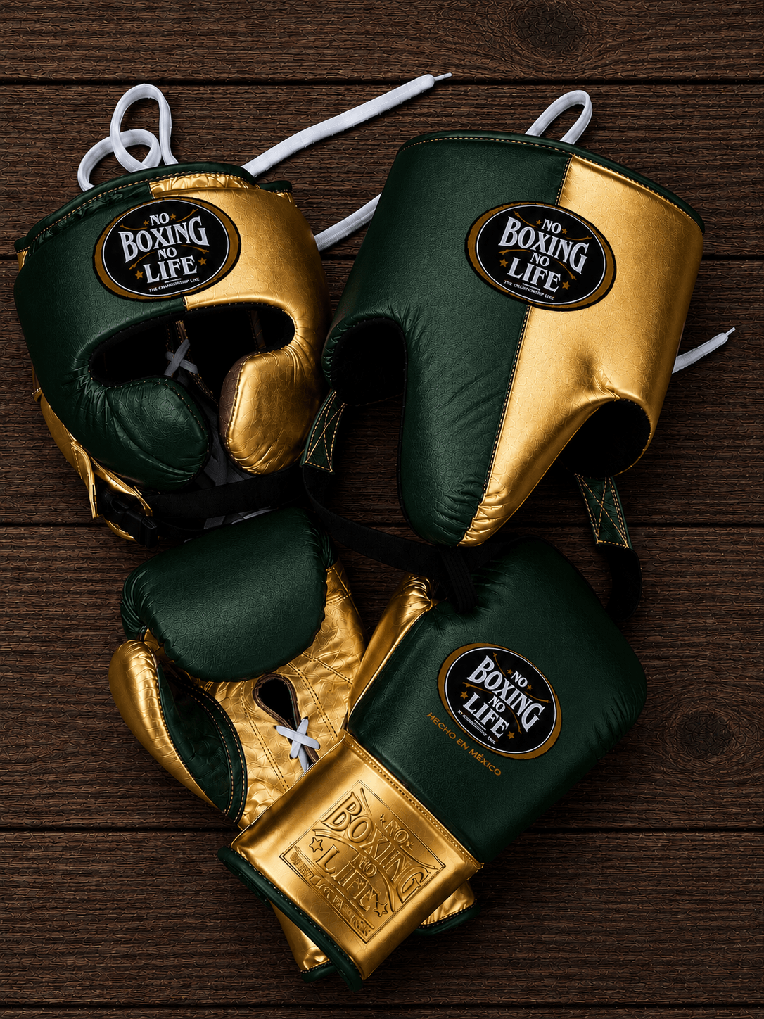 No Boxing No Life Boxing Gloves Set Green/Gold Heavy Duty Training Collection