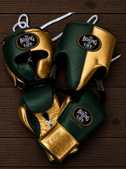 No Boxing No Life Boxing Gloves Set Green/Gold Heavy Duty Training Collection