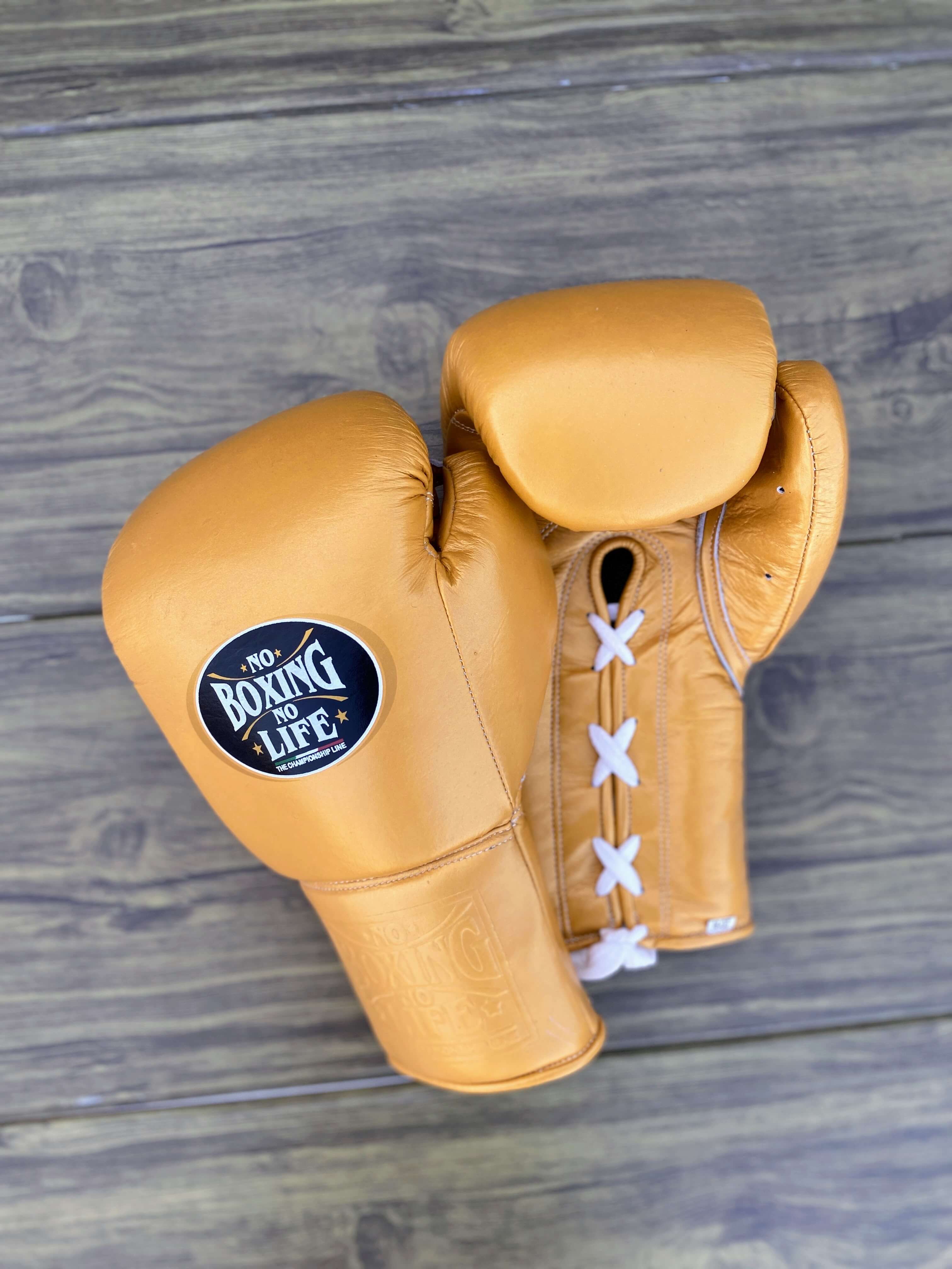 No Boxing No Life Boxing Gloves Set Gold Gloves Front View