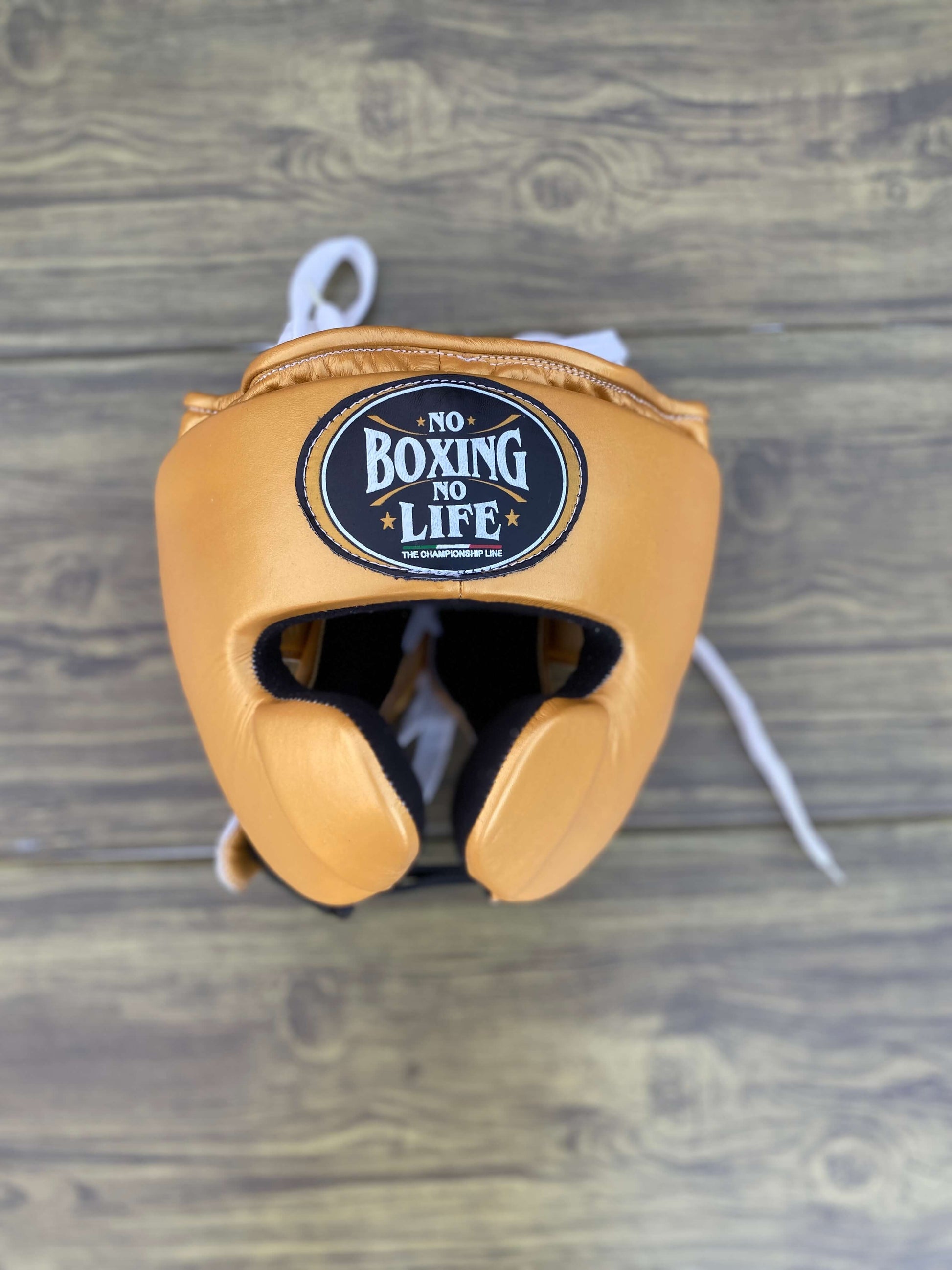 No Boxing No Life Boxing Gloves Set Gold Headguard View