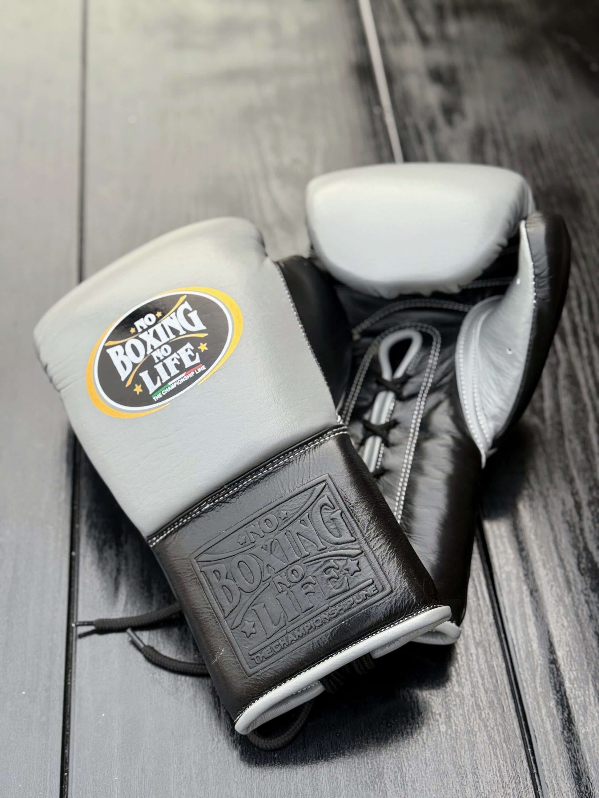 No Boxing No Life Beginner Boxing Set Grey/Black Gloves Training Kit Gloves Front View