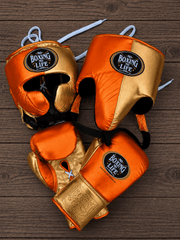 No Boxing No Life Boxing Set Orange/Gold Lace-Up Gloves Headguard Kit