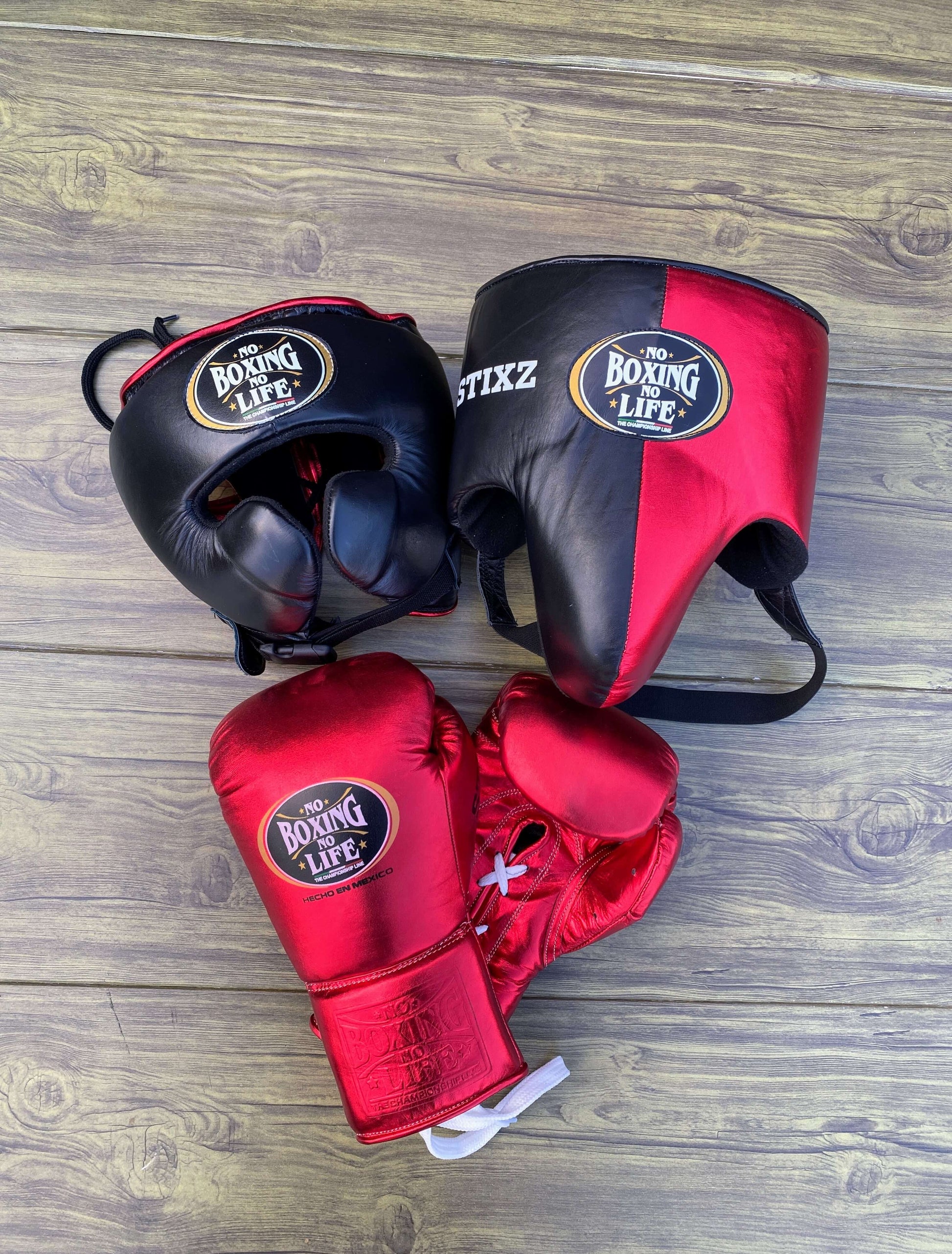 No Boxing No Life Boxing Set Red/Black 14oz Gloves with Headguard Training Kit
