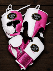 No Boxing No Life White/Pink Boxing Set Heavy Duty Gloves Training Collection