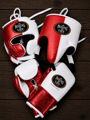 No Boxing No Life Boxing Set White/Red Lace-Up Gloves Headguard Kit