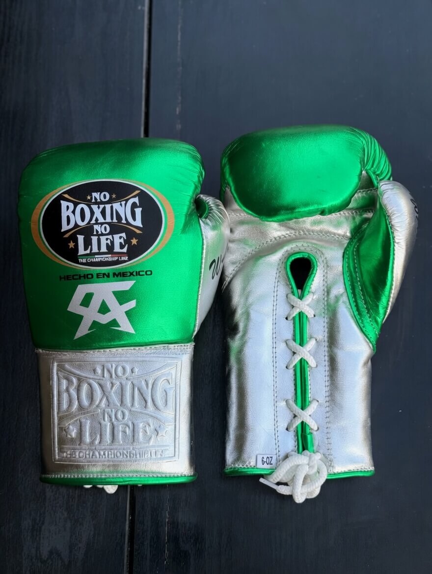Affordable No Boxing No Life Leather Boxing Gloves Green/Silver Gym Training