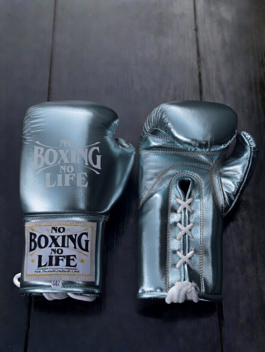 Affordable No Boxing No Life Leather Boxing Gloves Silver Gym Training