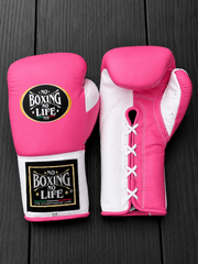 Best Value No Boxing No Life Training Gloves Pink/White Lace-Up