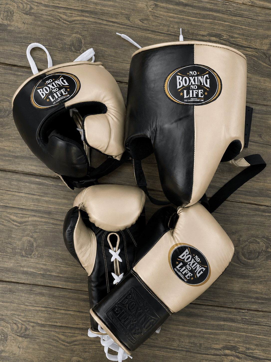 No Boxing No Life Black/Beige Boxing Set 14oz Gloves Full Gear Pack