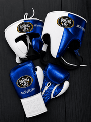 No Boxing No Life Dark-Blue/White Boxing Set Fitness Training Gloves Headguard